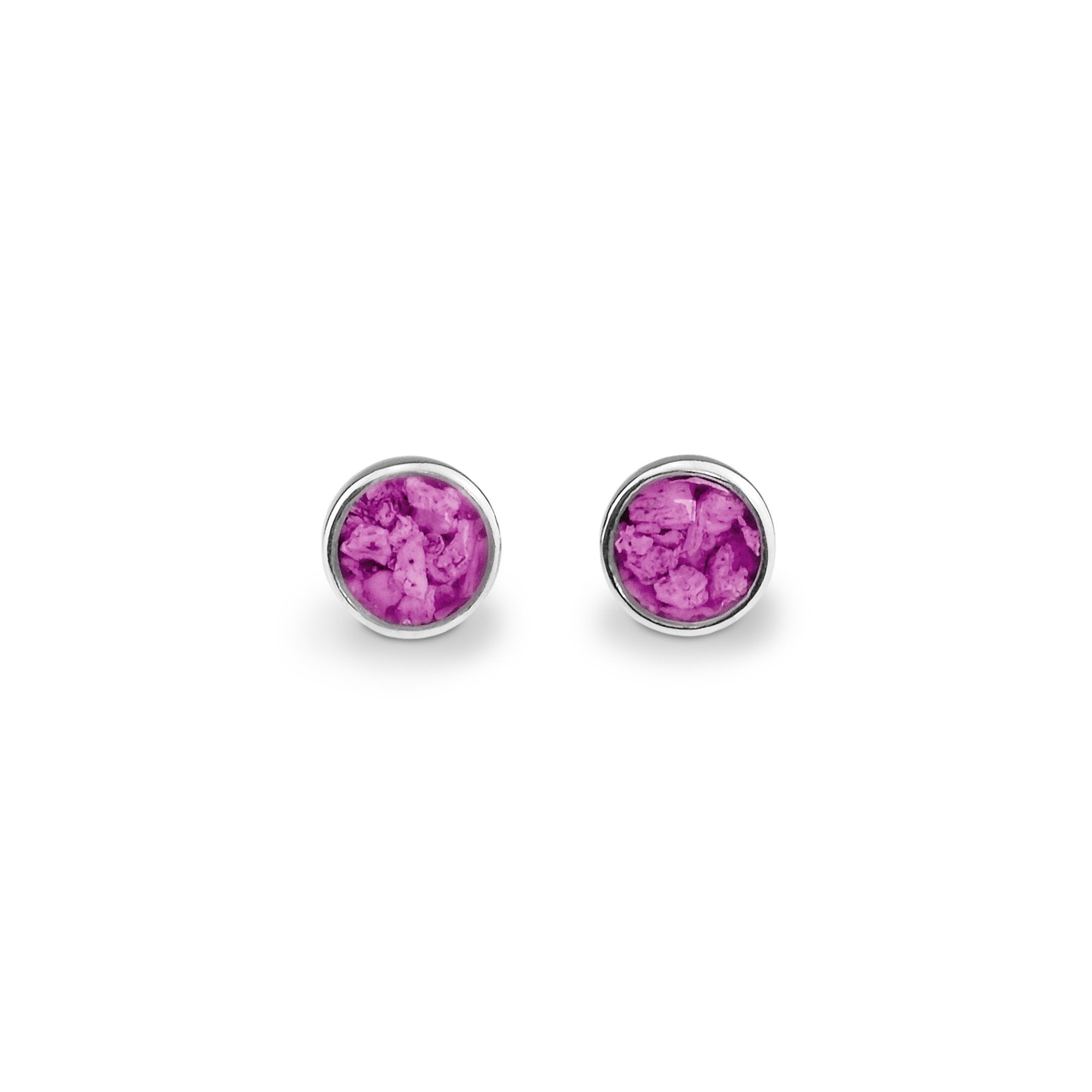 EverWith Ladies Classic Round Memorial Ashes Earrings - Sterling Silver - Pink