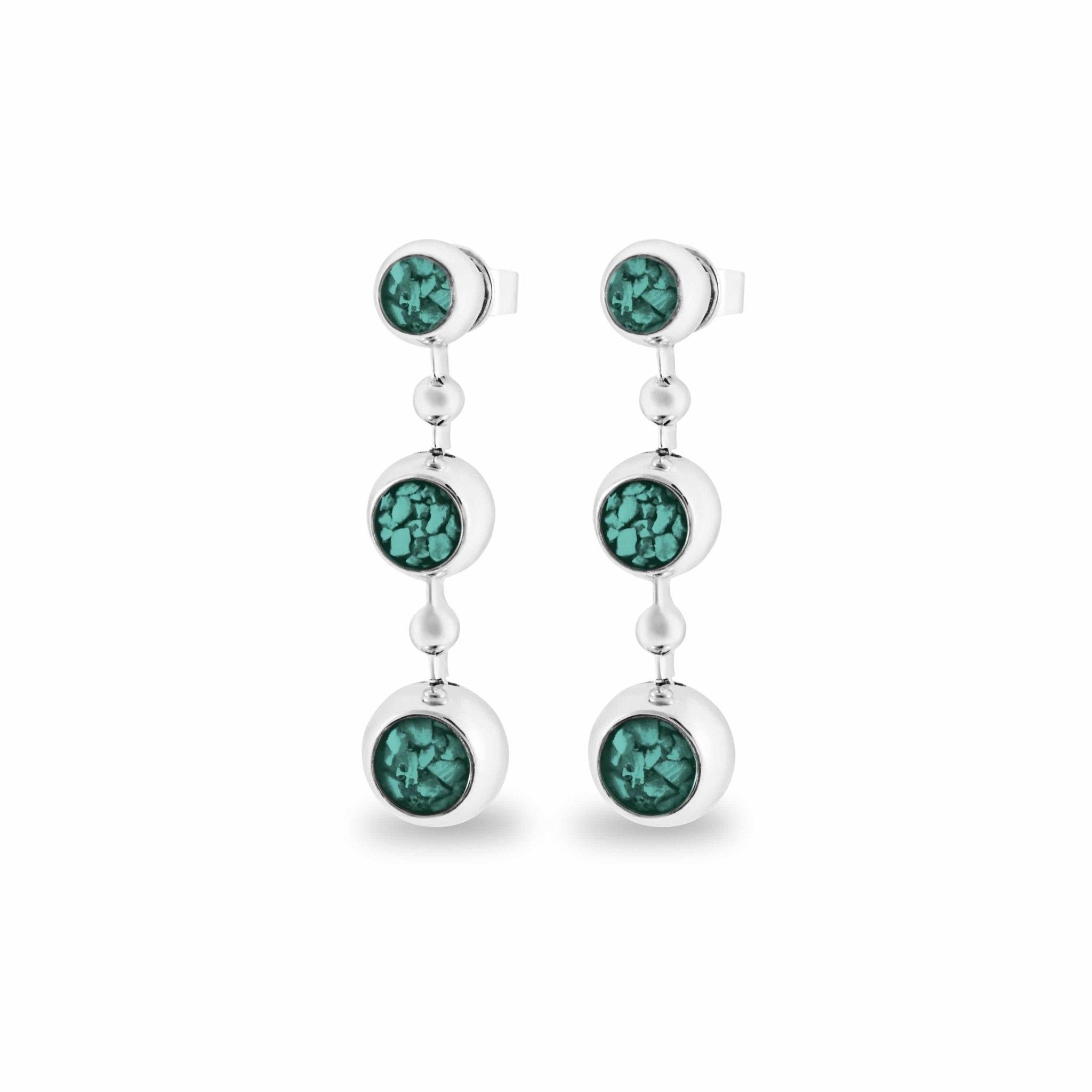 EverWith Ladies Rondure Array Triple Drop Memorial Ashes Earrings - Sterling Silver - Aqua