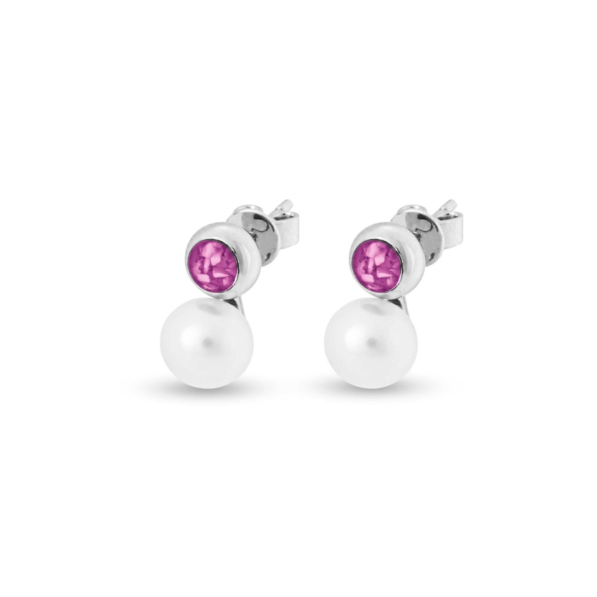 EverWith Ladies Rondure Pearl Memorial Ashes Earrings - Sterling Silver - Pink