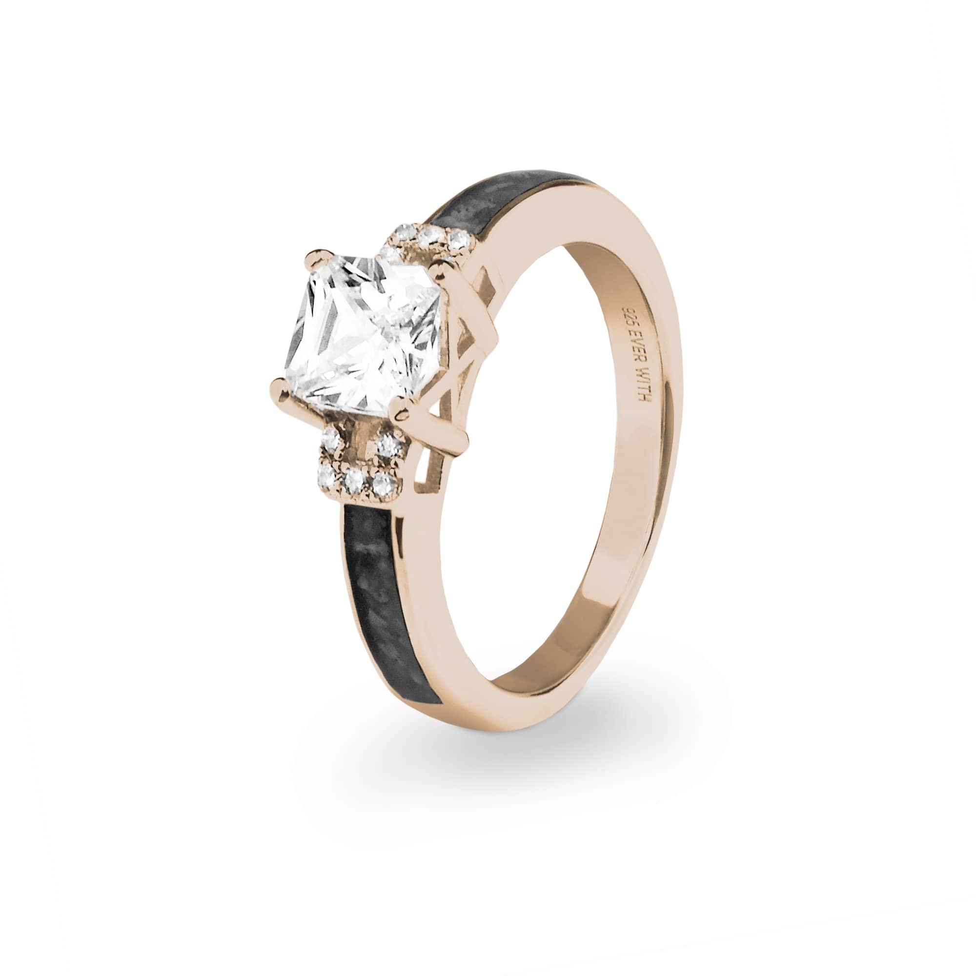 EverWith Ladies Honour Memorial Ashes Ring with Fine Crystals - 9k Rose Gold - Black
