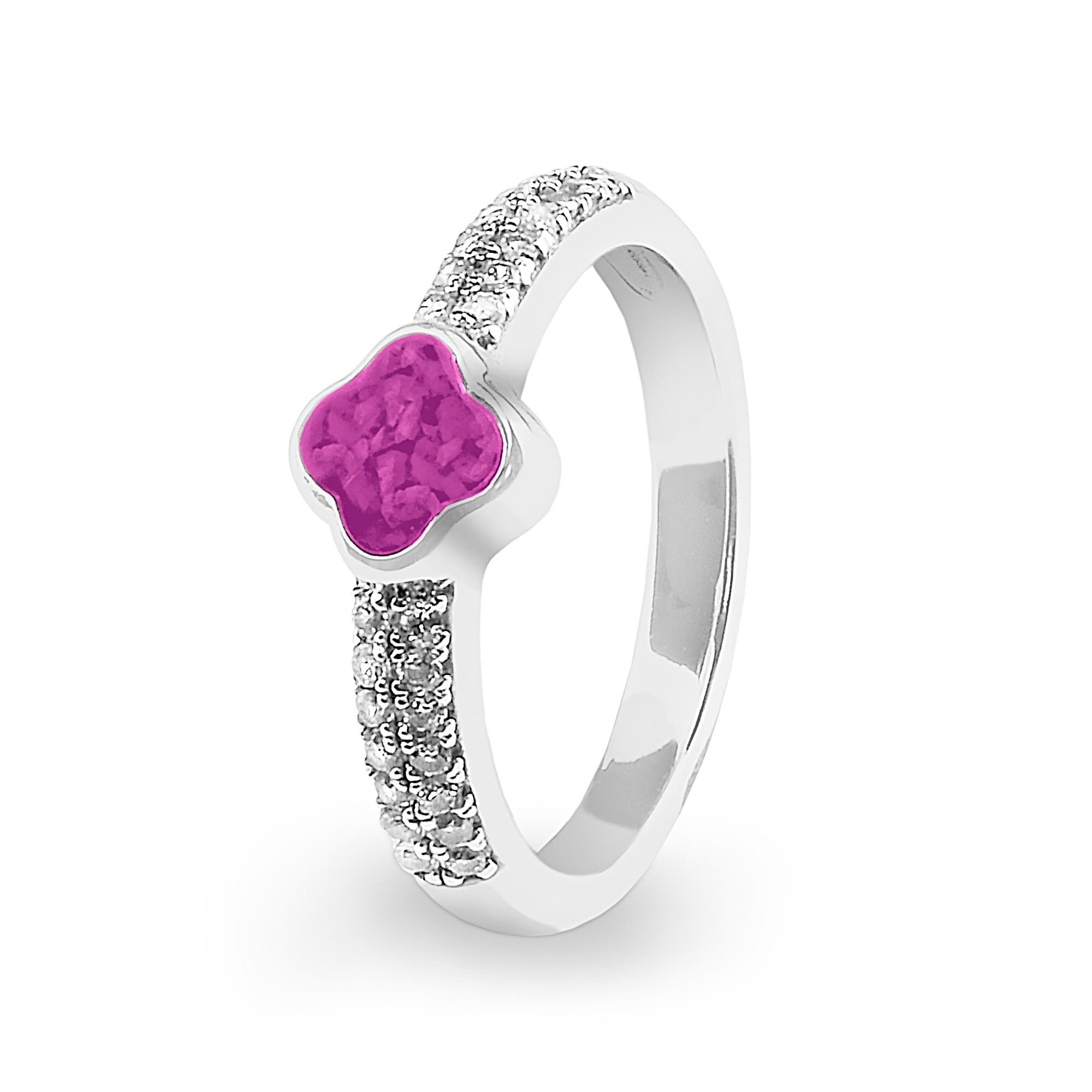 EverWith Ladies Clover Memorial Ashes Ring with Fine Crystals - Sterling Silver - Pink