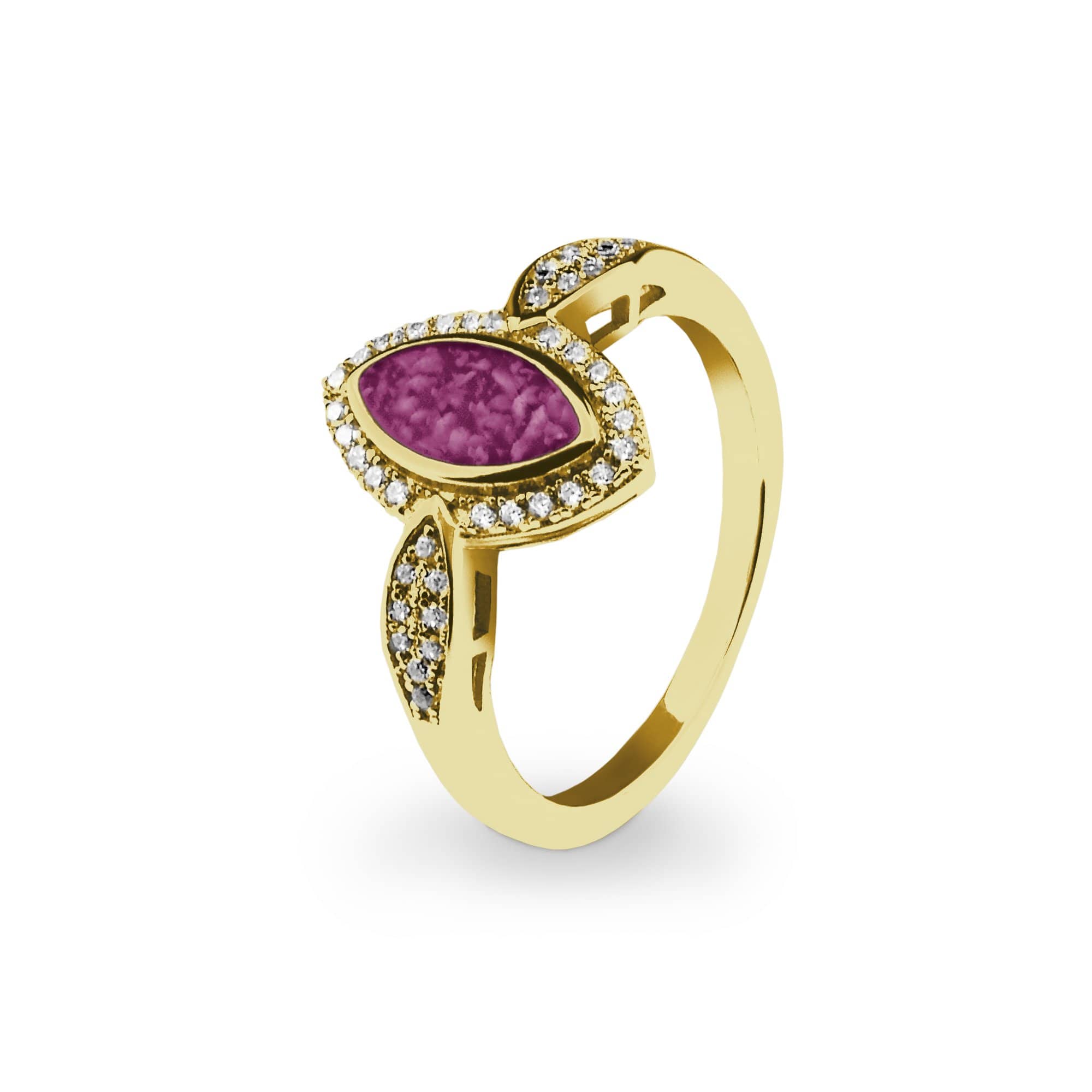 EverWith Ladies Marquise Memorial Ashes Ring with Fine Crystals - 9k Yellow Gold - Violet