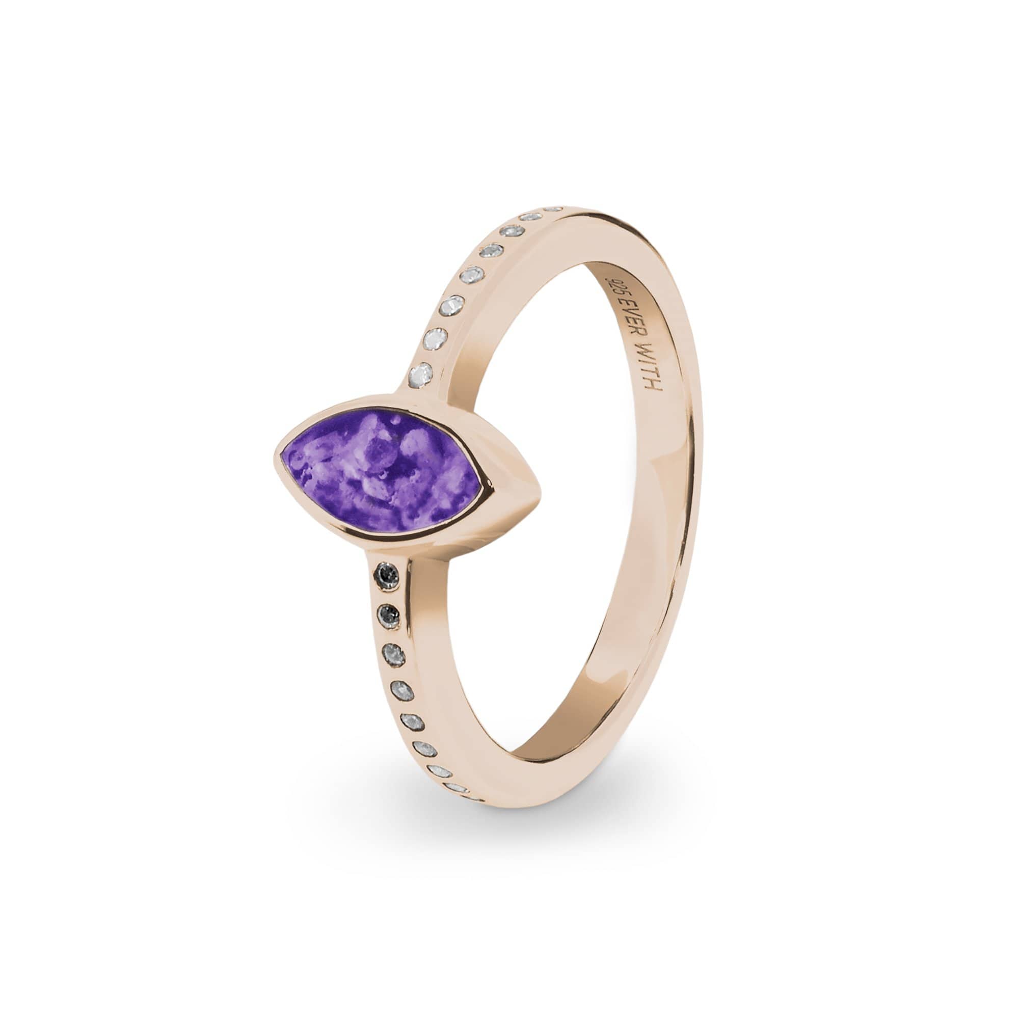 EverWith Ladies Deco Memorial Ashes Ring with Fine Crystals - 9k Rose Gold - Purple