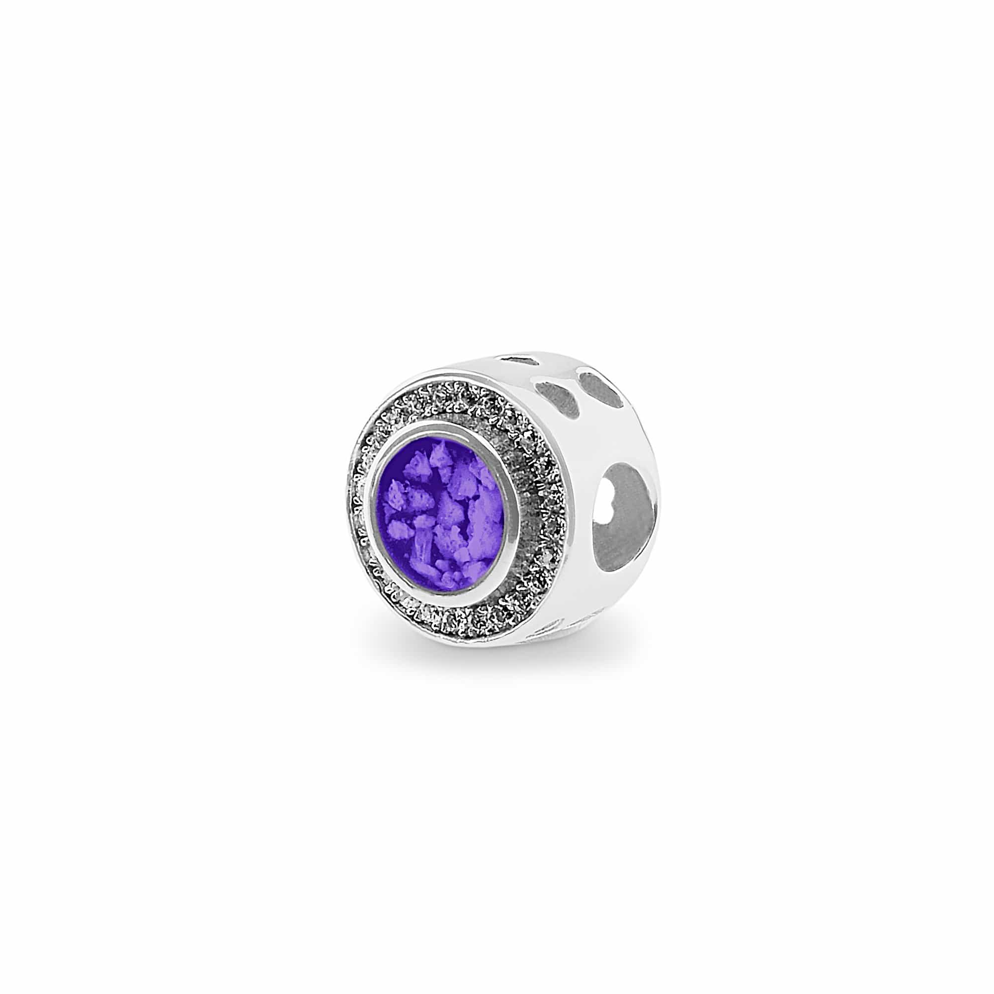 EverWith Admire Memorial Ashes Charm Bead with Fine Crystals - Sterling Silver - Purple