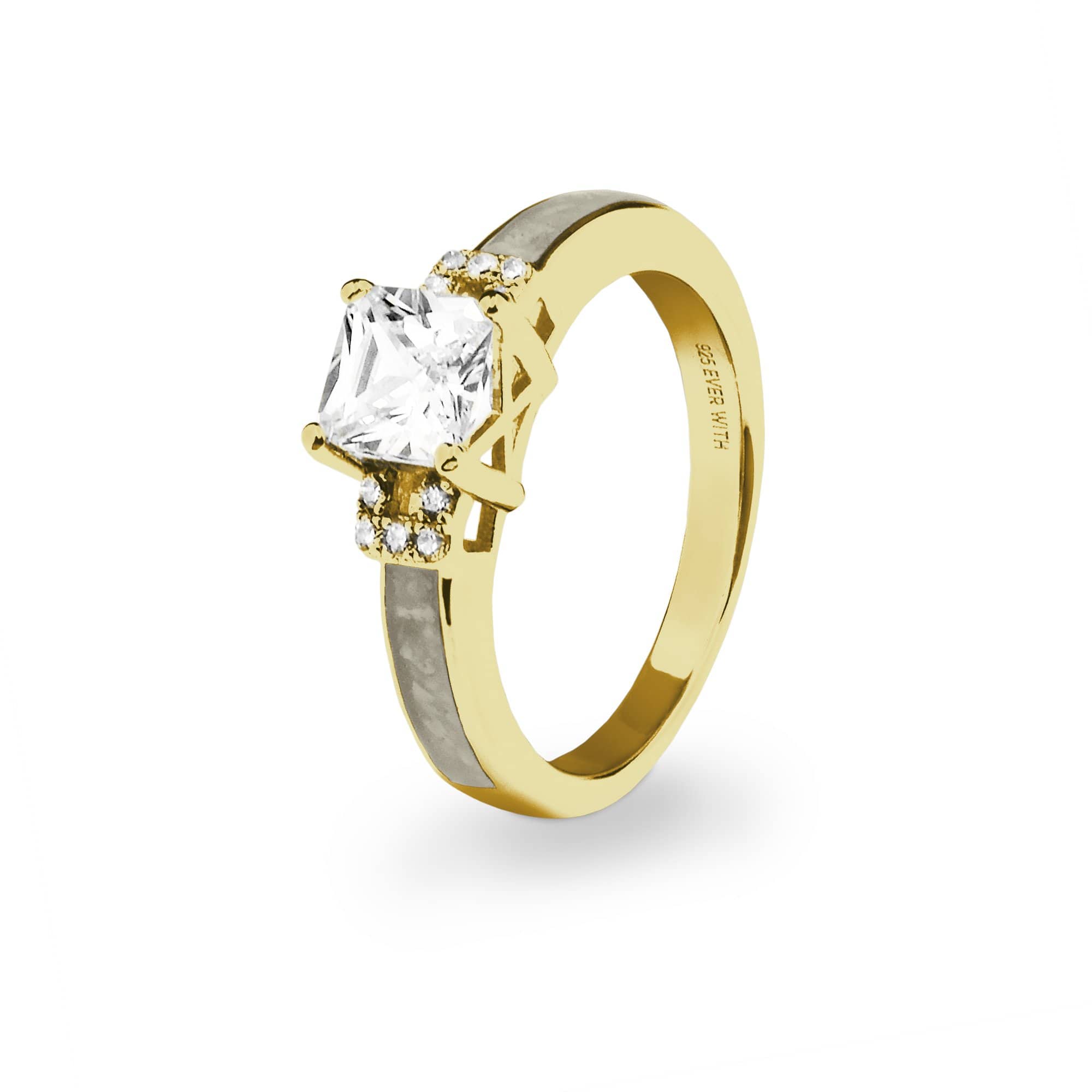 EverWith Ladies Honour Memorial Ashes Ring with Fine Crystals - 9k Yellow Gold - Transparent