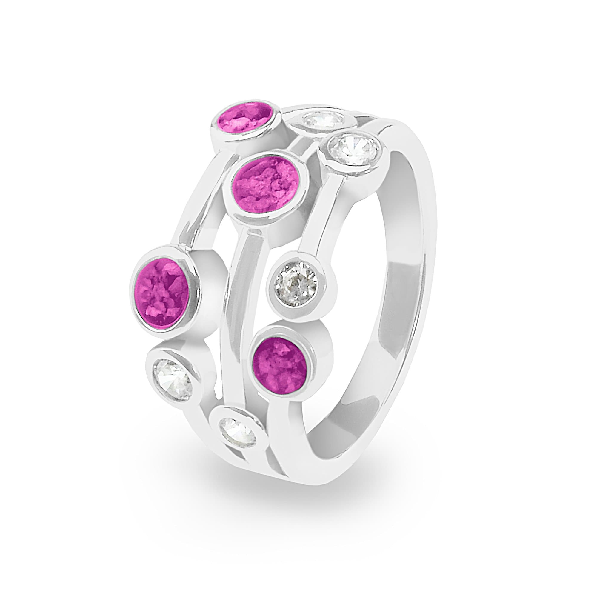 EverWith Ladies Droplets Memorial Ashes Ring with Fine Crystals - Sterling Silver - Pink