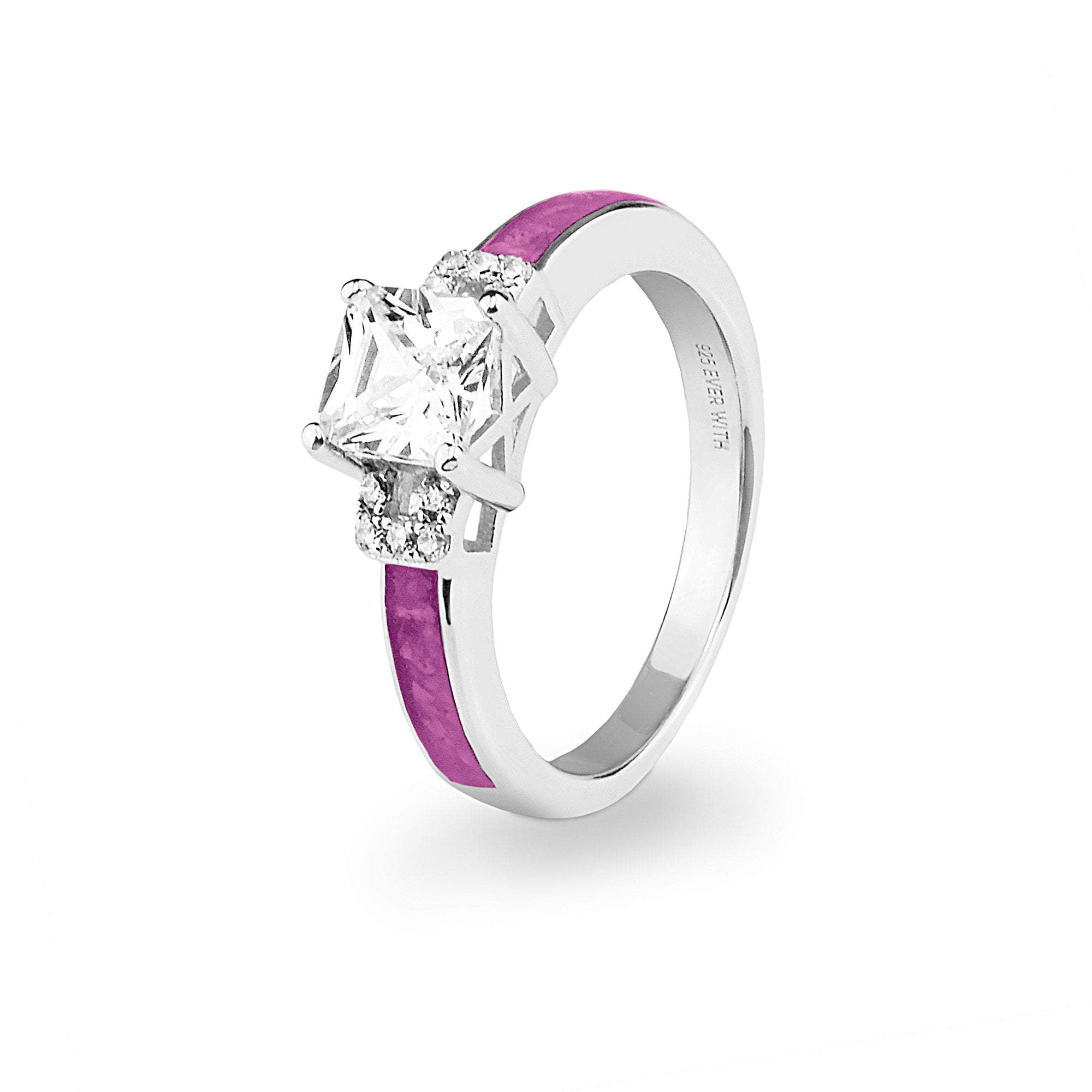 EverWith Ladies Honour Memorial Ashes Ring with Fine Crystals - Sterling Silver - Pink