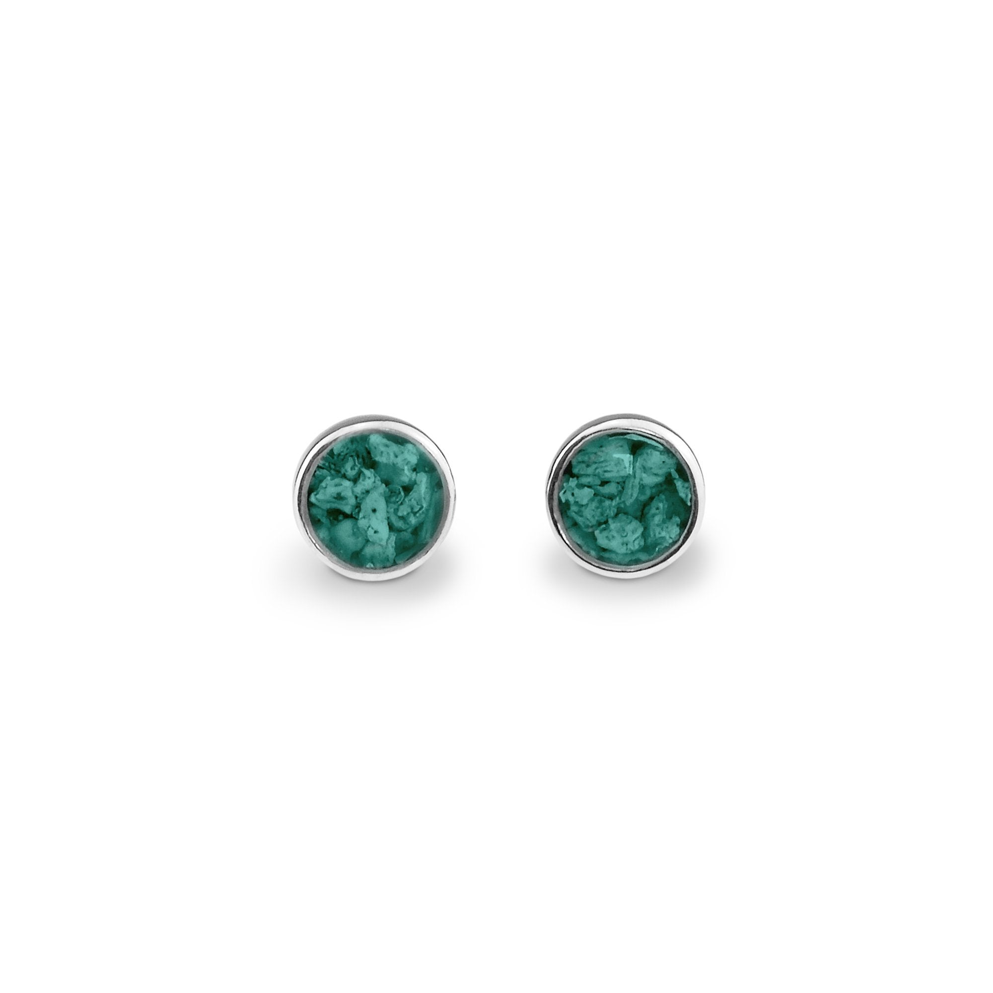 EverWith Ladies Classic Round Memorial Ashes Earrings - Sterling Silver - Aqua