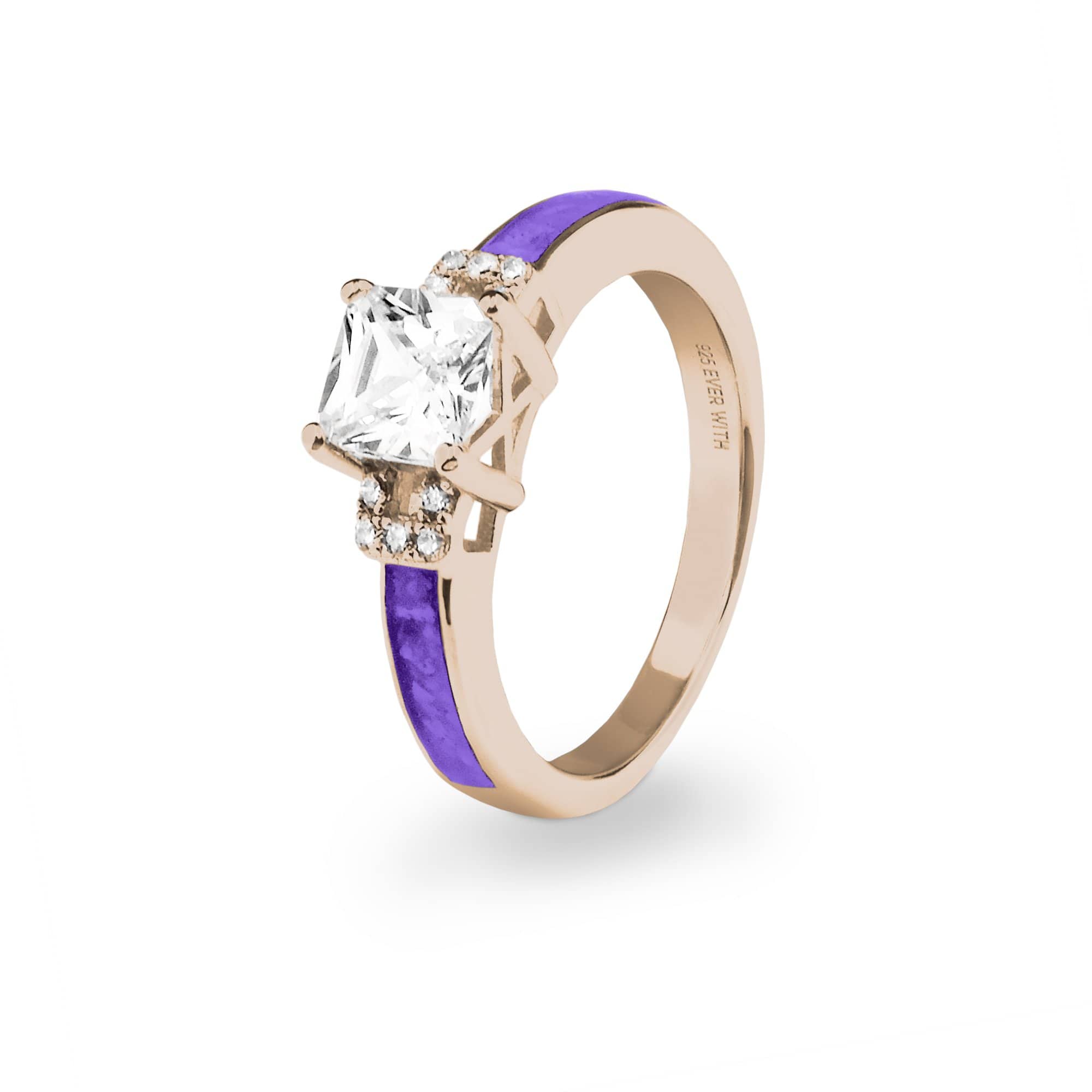 EverWith Ladies Honour Memorial Ashes Ring with Fine Crystals - 9k Rose Gold - Purple