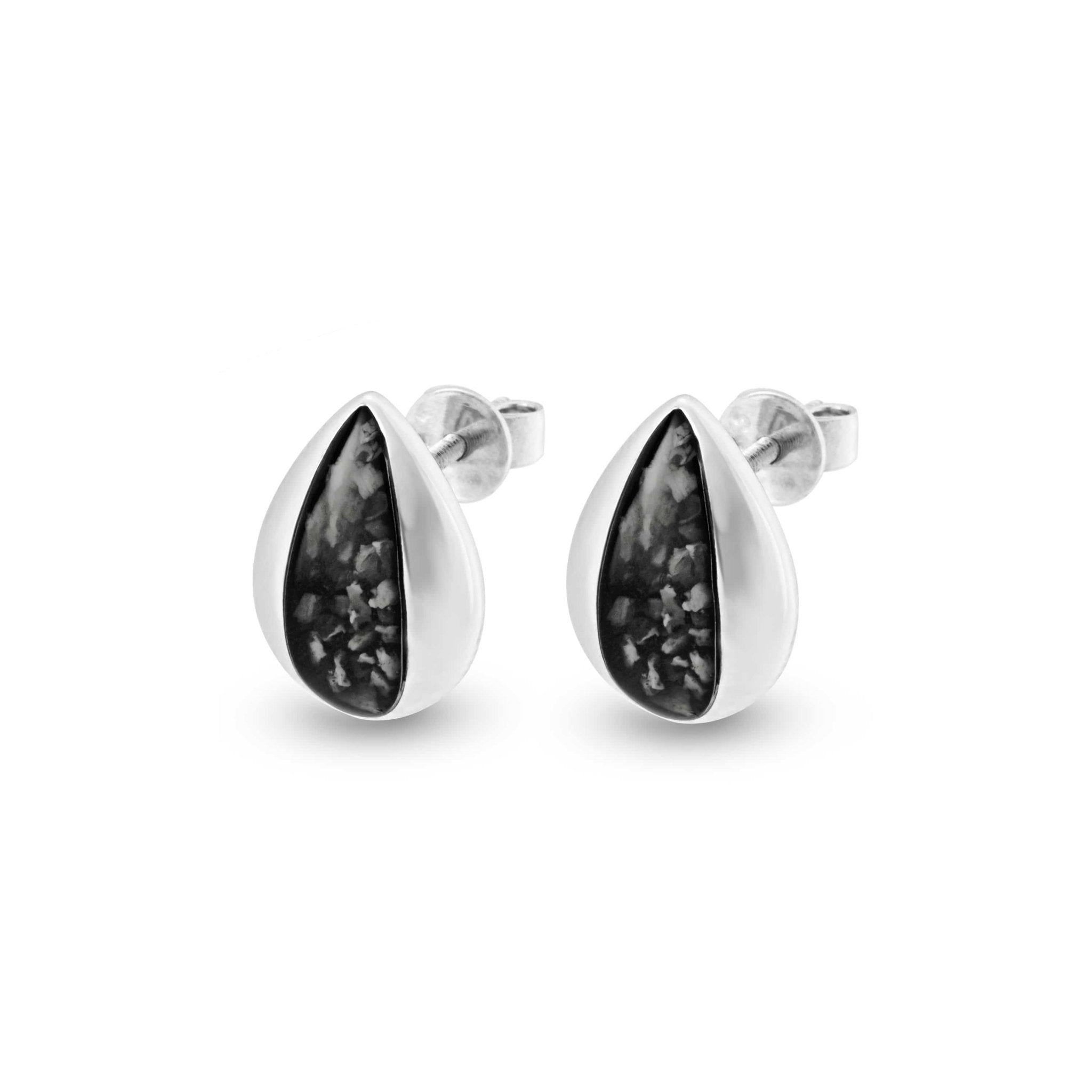 EverWith Ladies Rondure Teardrop Memorial Ashes Earrings - Sterling Silver - Black