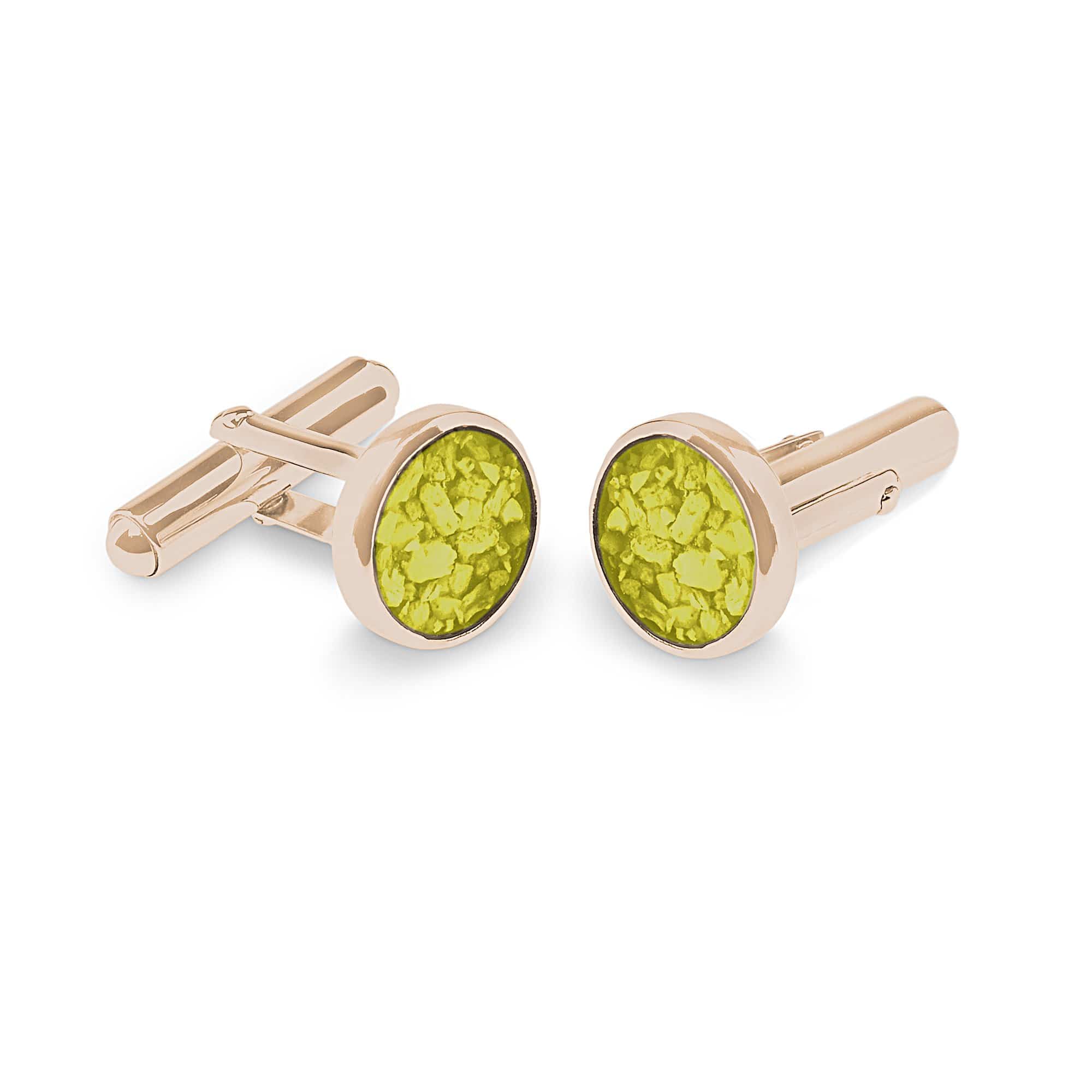 EverWith Gents Classic Round Memorial Ashes Cufflinks - 9k Rose Gold - Yellow