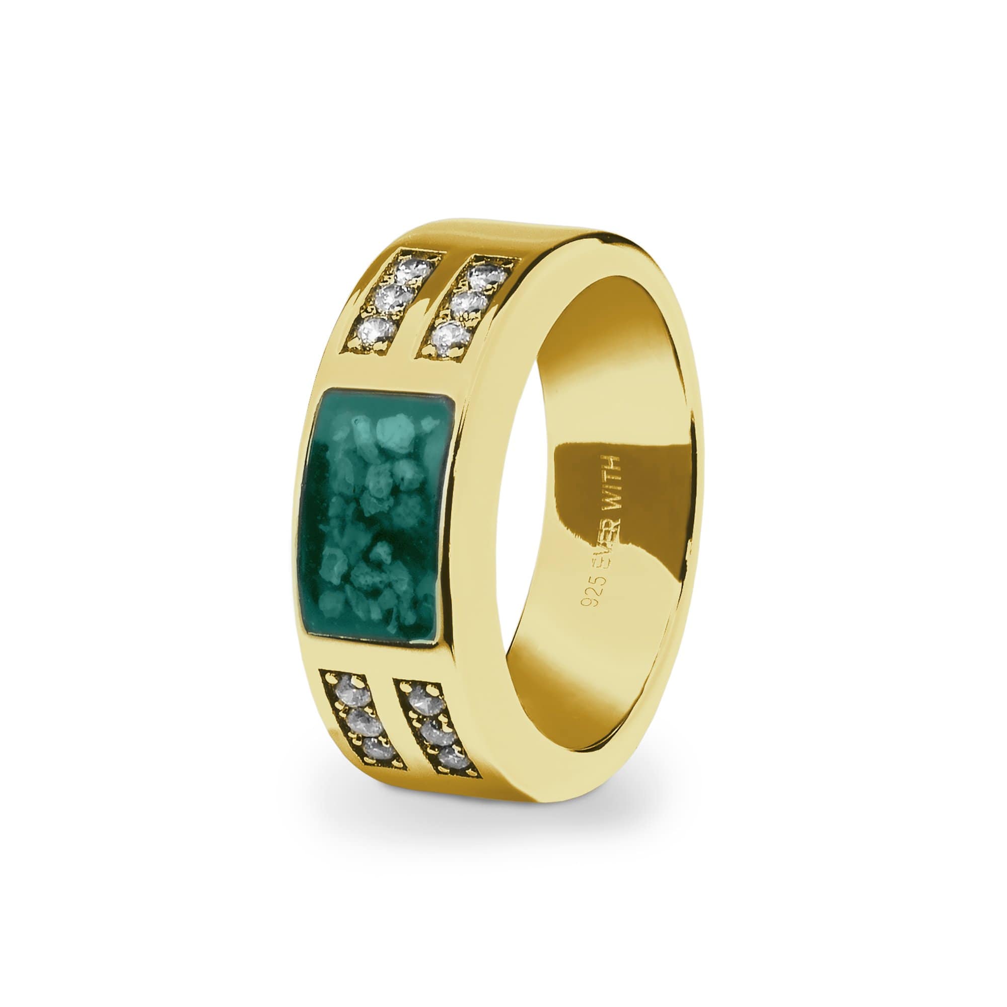 EverWith Gents Oblong Memorial Ashes Ring with Fine Crystals - 9k Yellow Gold - Aqua