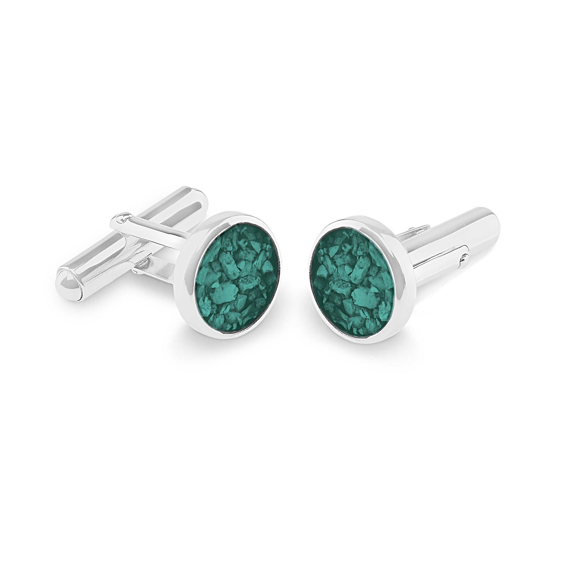 EverWith Gents Classic Round Memorial Ashes Cufflinks - Sterling Silver - Aqua
