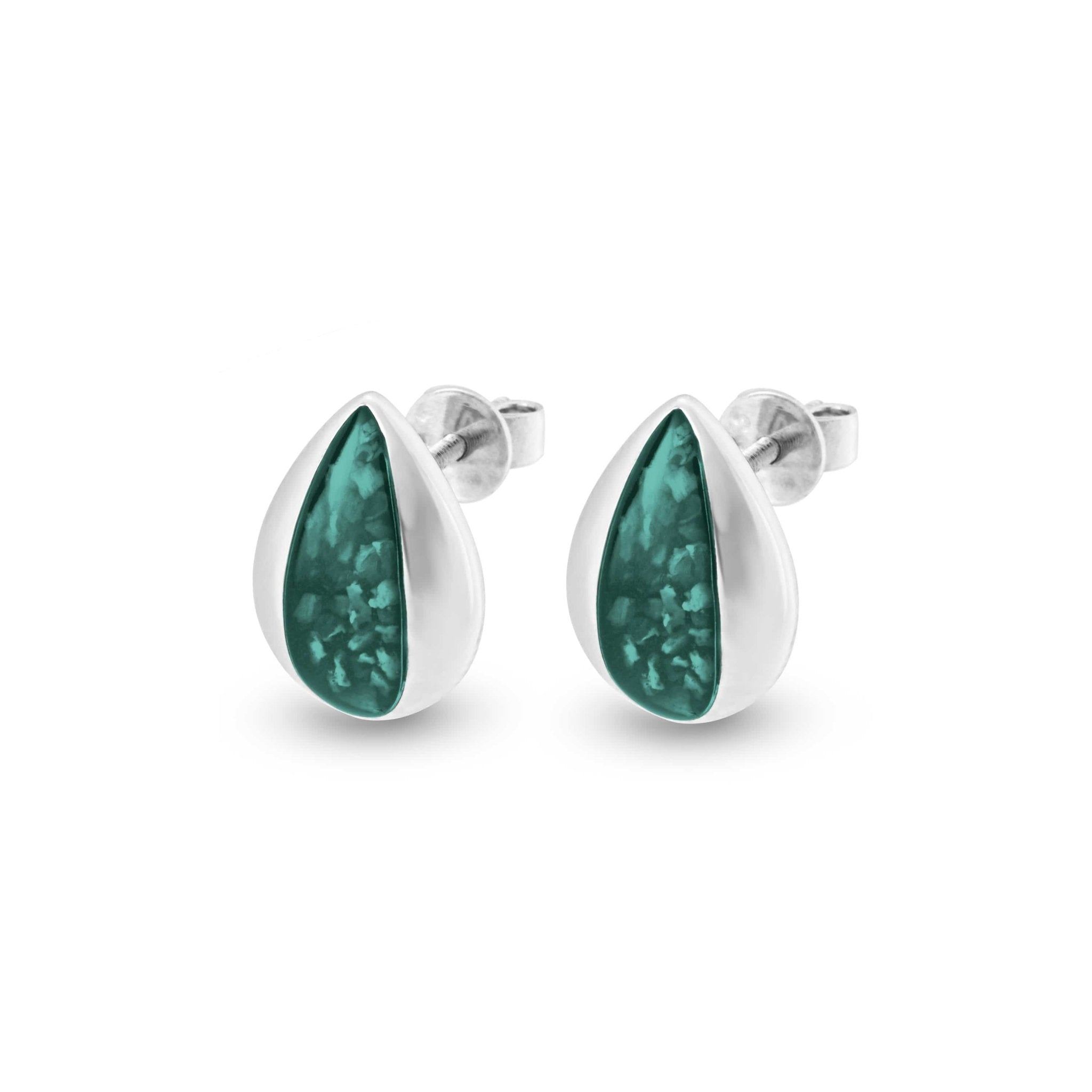 EverWith Ladies Rondure Teardrop Memorial Ashes Earrings - Sterling Silver - Aqua