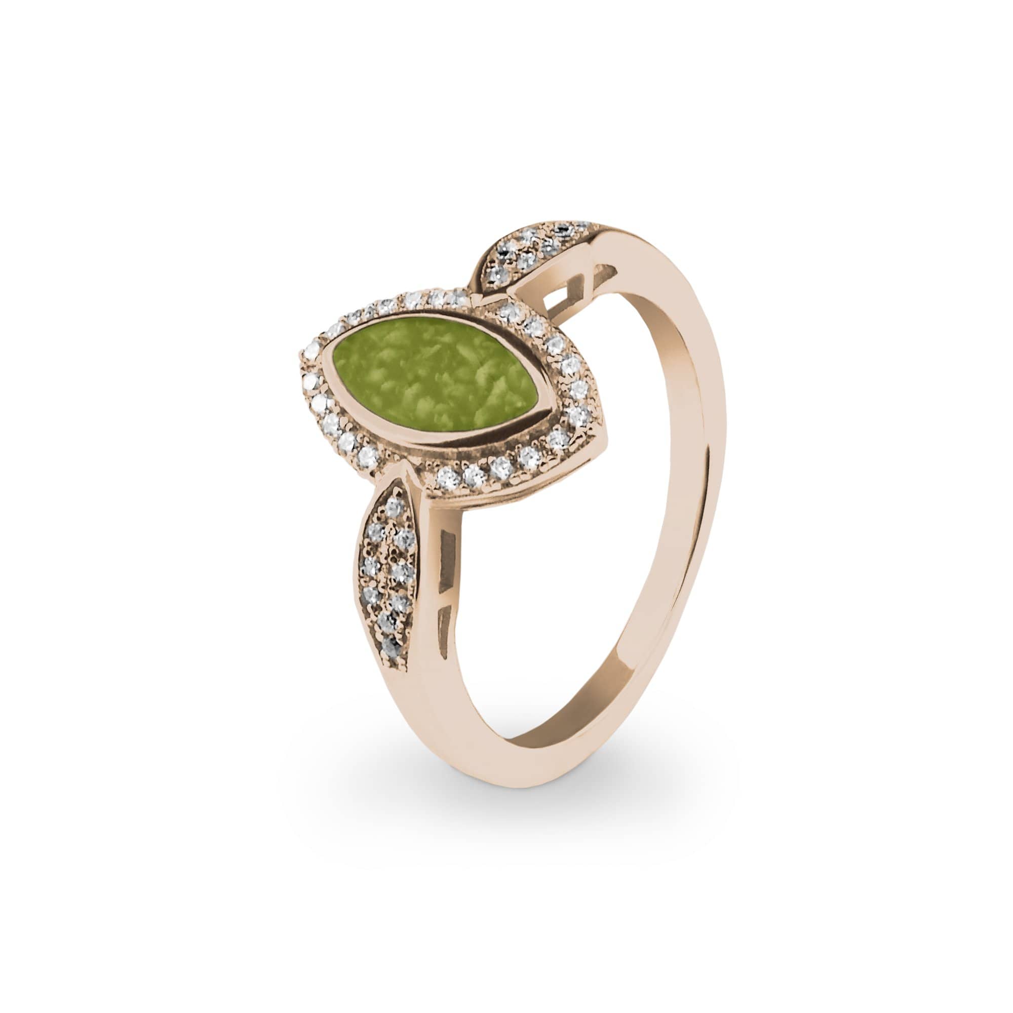 EverWith Ladies Marquise Memorial Ashes Ring with Fine Crystals - 9k Rose Gold - Green