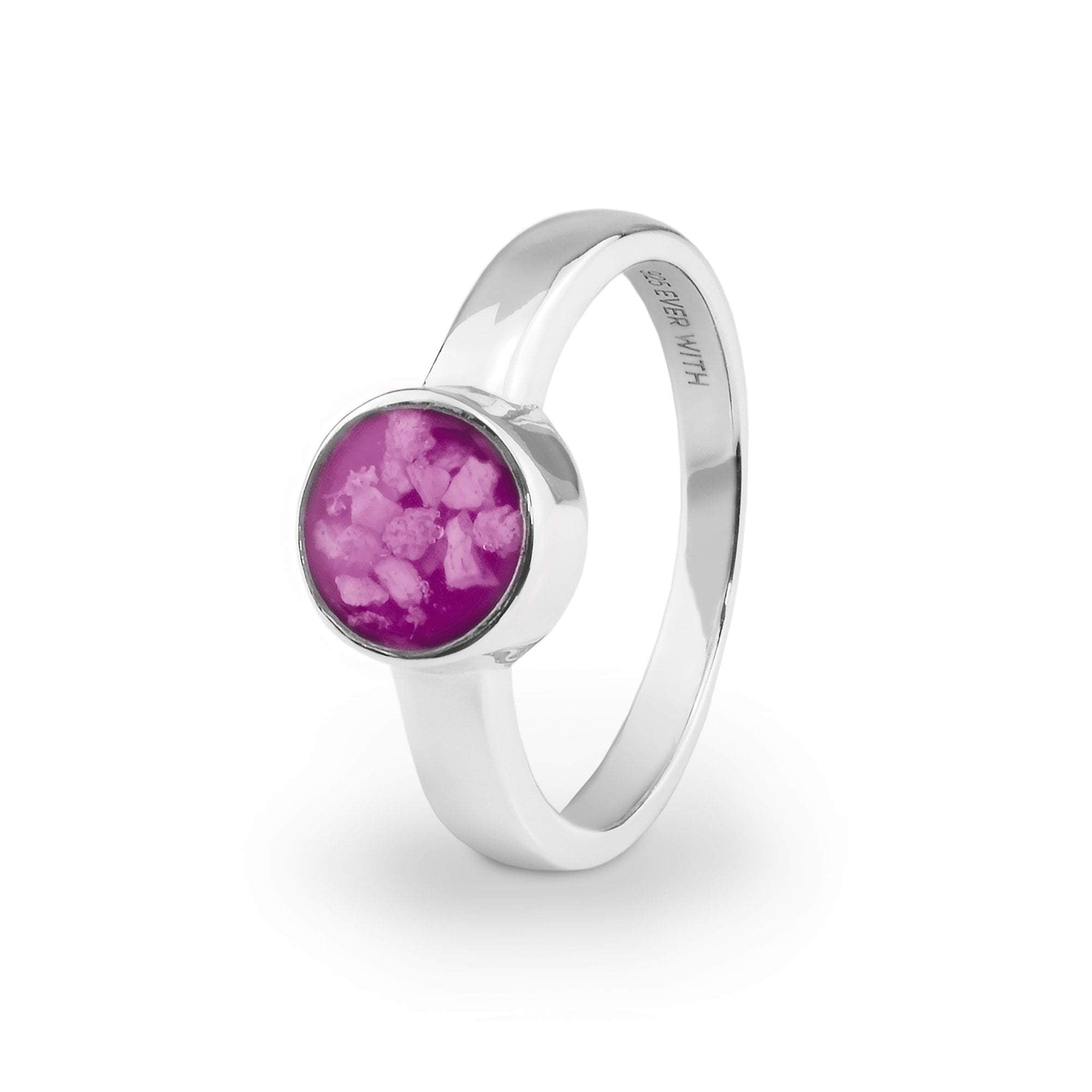 EverWith Ladies Classic Round Memorial Ashes Ring - Sterling Silver - Pink