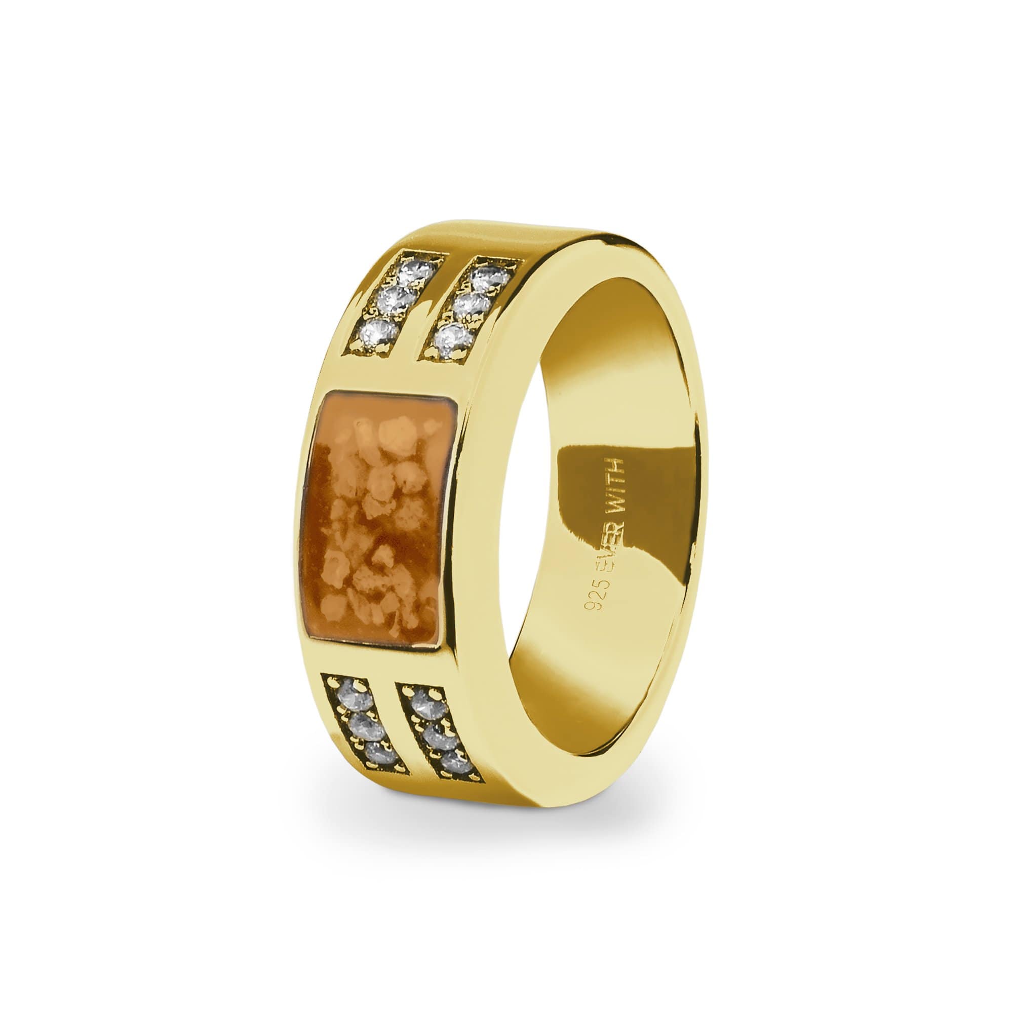 EverWith Gents Oblong Memorial Ashes Ring with Fine Crystals - 9k Yellow Gold - Orange