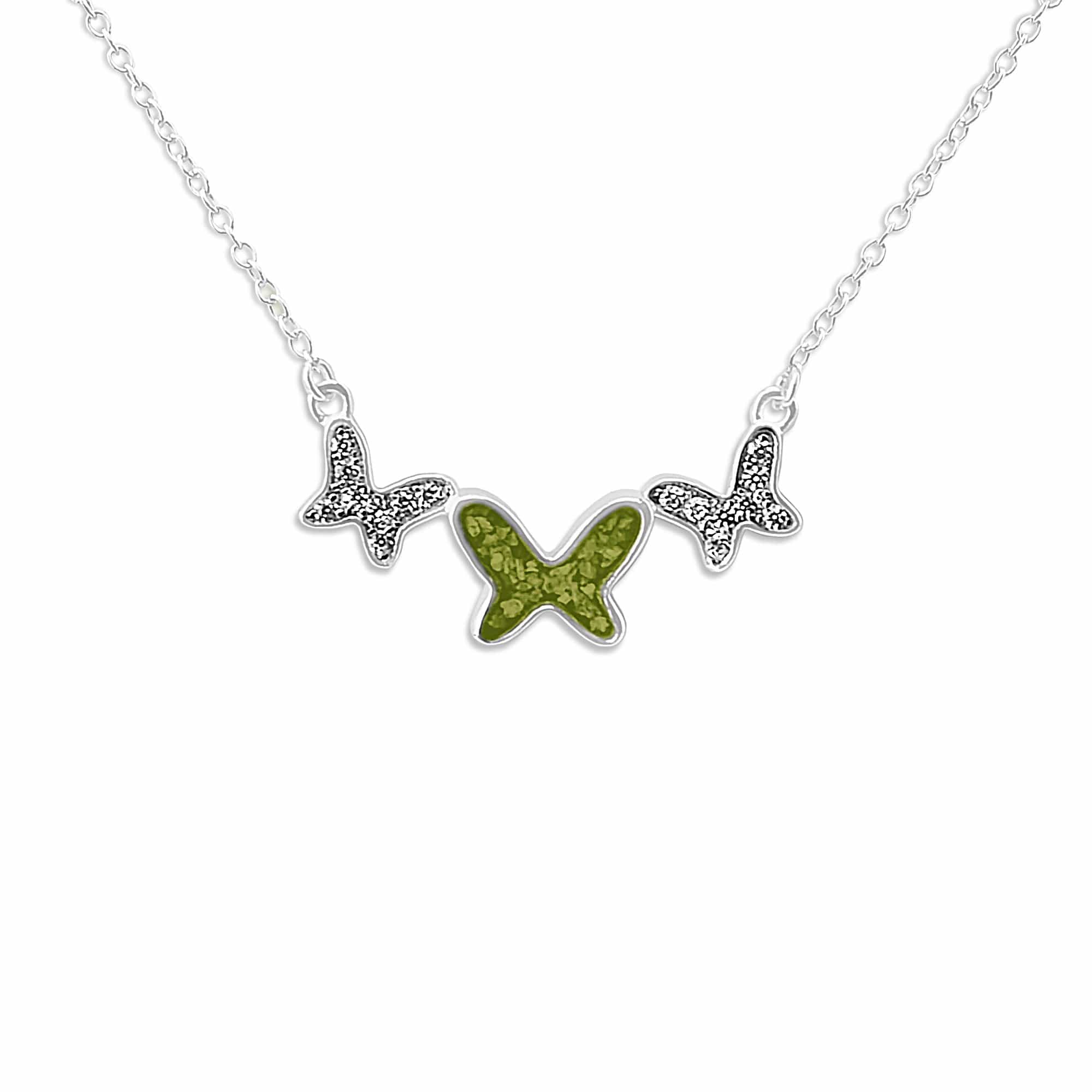EverWith Ladies Butterflies Memorial Ashes Necklace with Fine Crystals - Sterling Silver - Green