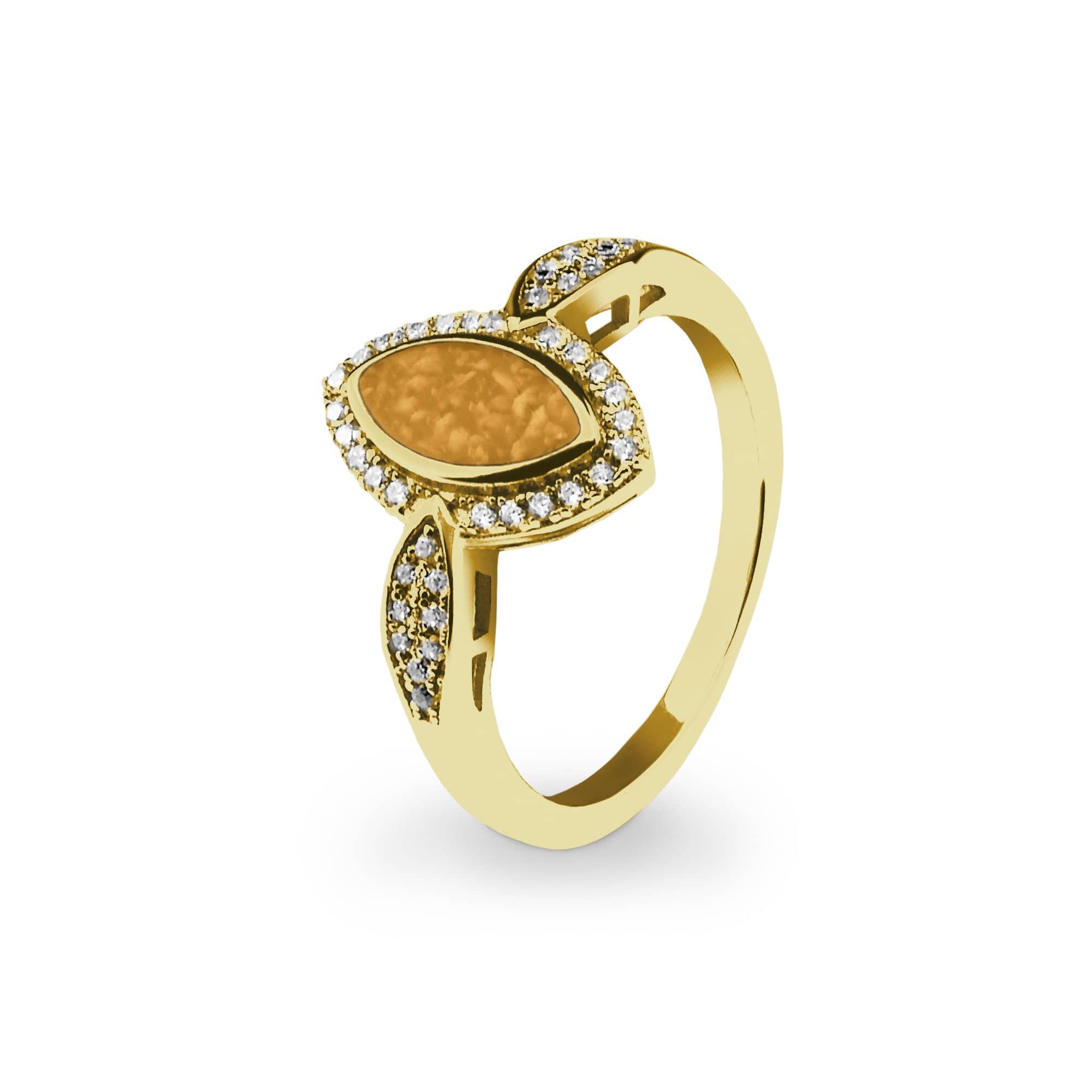 EverWith Ladies Marquise Memorial Ashes Ring with Fine Crystals - 9k Yellow Gold - Orange