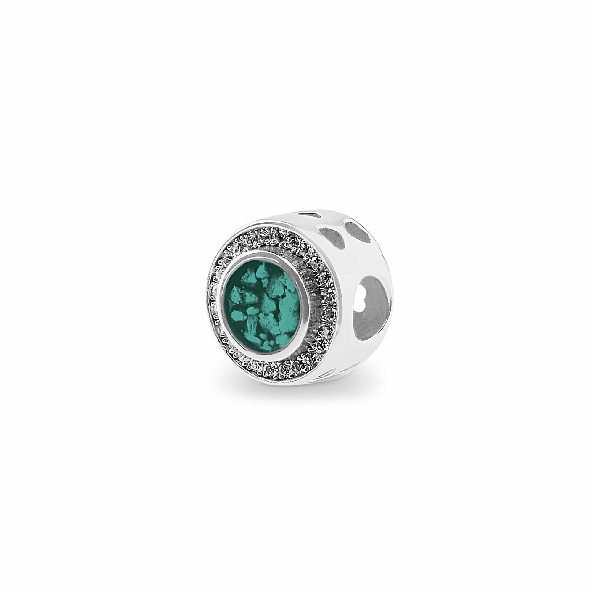 EverWith Admire Memorial Ashes Charm Bead with Fine Crystals - Sterling Silver - Aqua