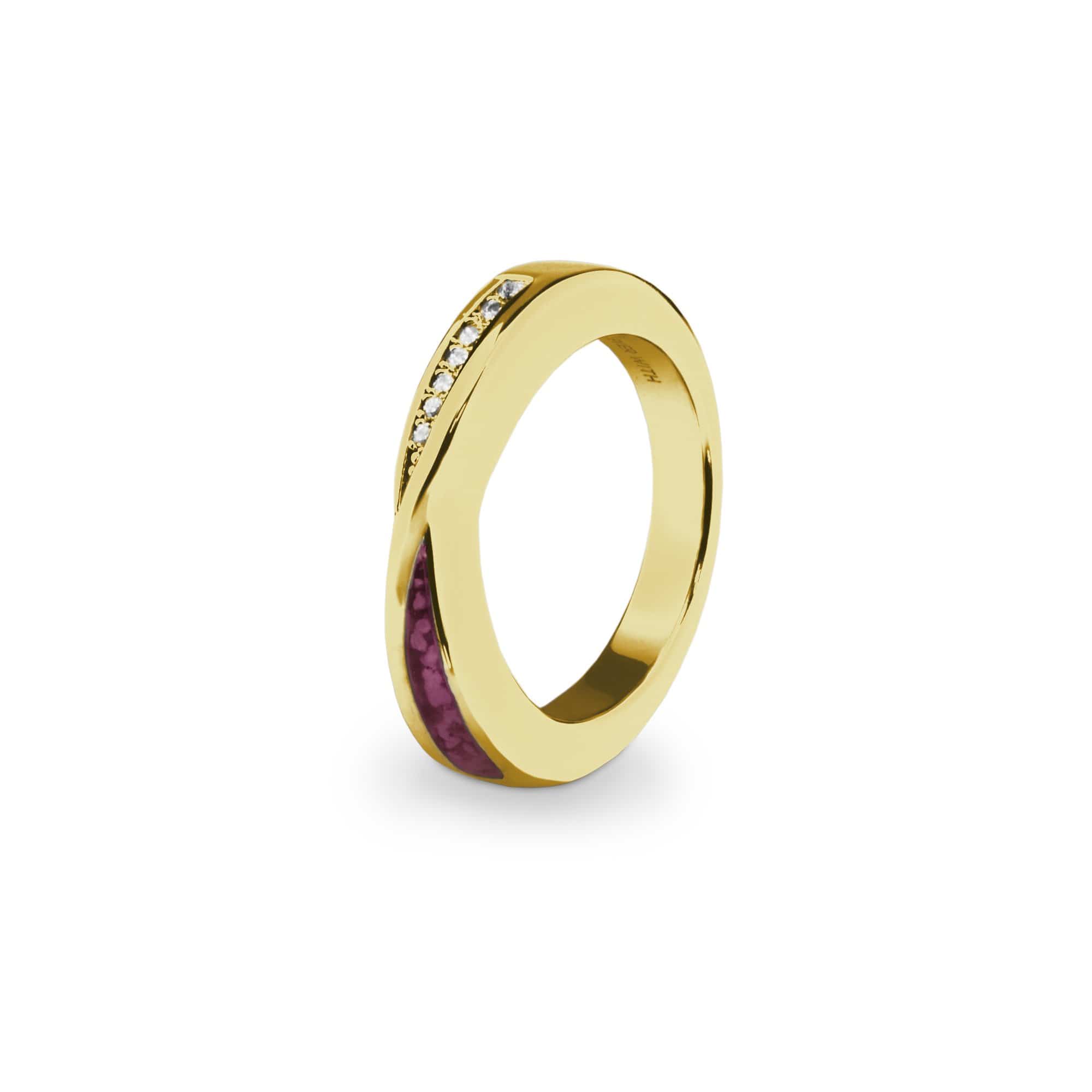 EverWith Ladies Harmony Memorial Ashes Ring with Fine Crystals - 9k Yellow Gold - Violet