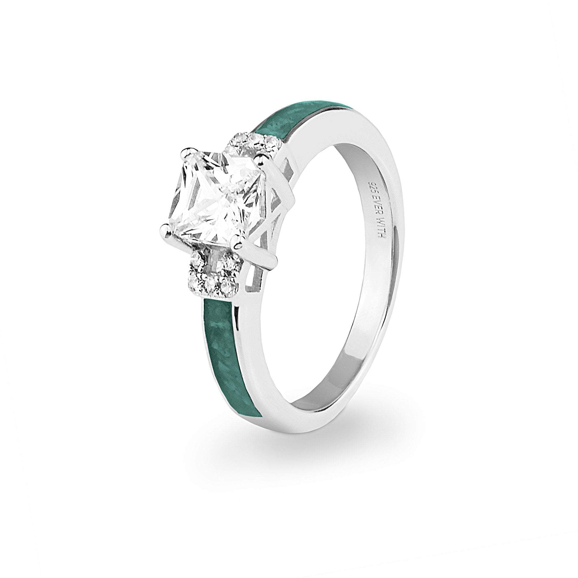 EverWith Ladies Honour Memorial Ashes Ring with Fine Crystals - Sterling Silver - Aqua