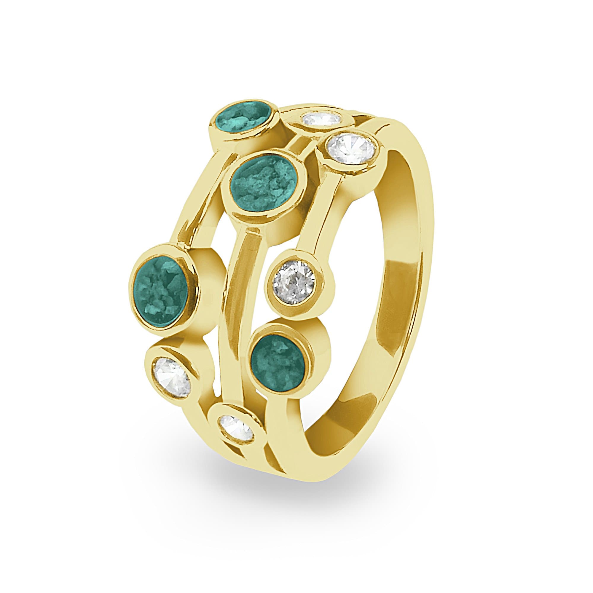 EverWith Ladies Droplets Memorial Ashes Ring with Fine Crystals - 9k Yellow Gold - Aqua