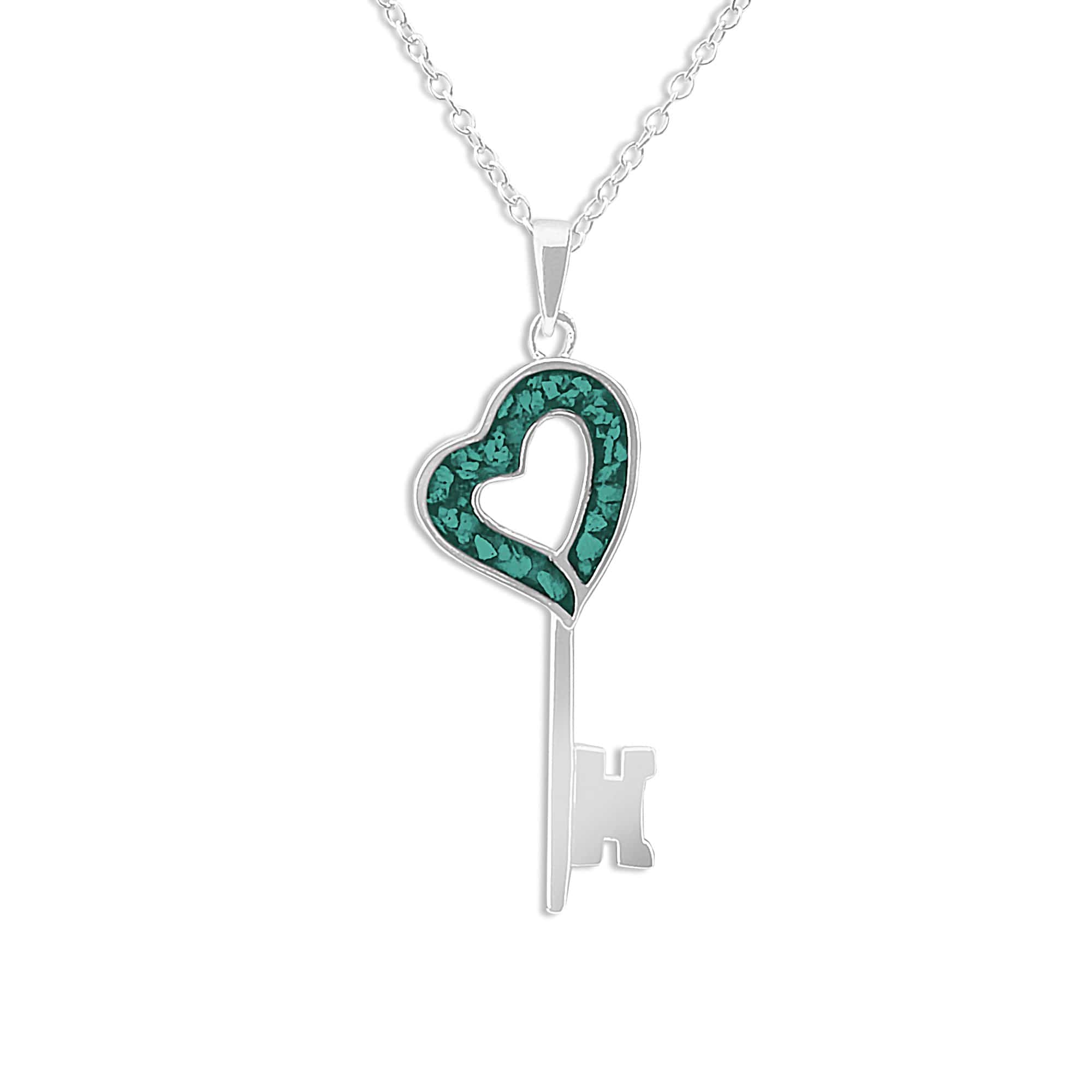 EverWith Ladies Key Memorial Ashes Pendant - Sterling Silver - Aqua