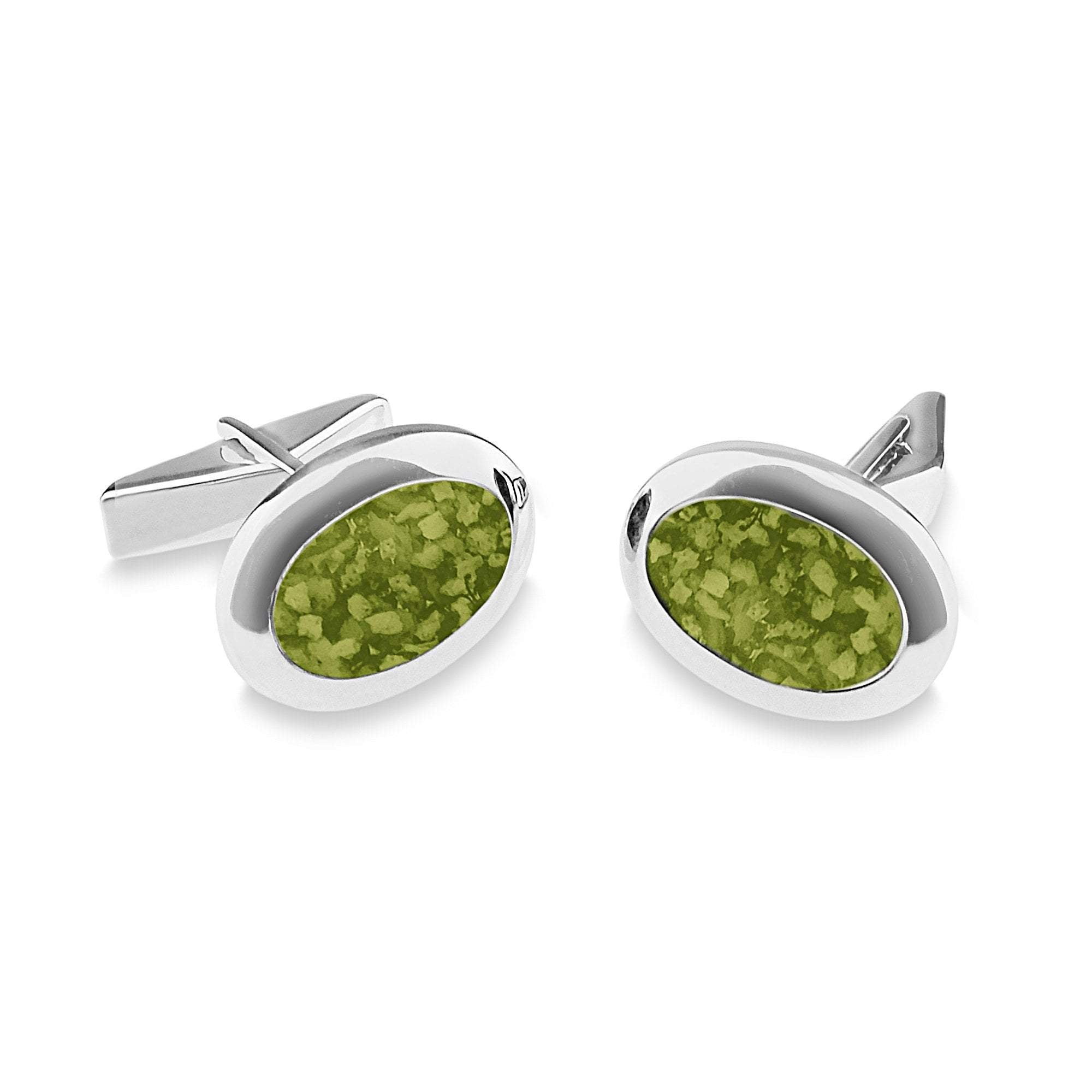 EverWith Gents Oval Memorial Ashes Cufflinks - Sterling Silver - Green