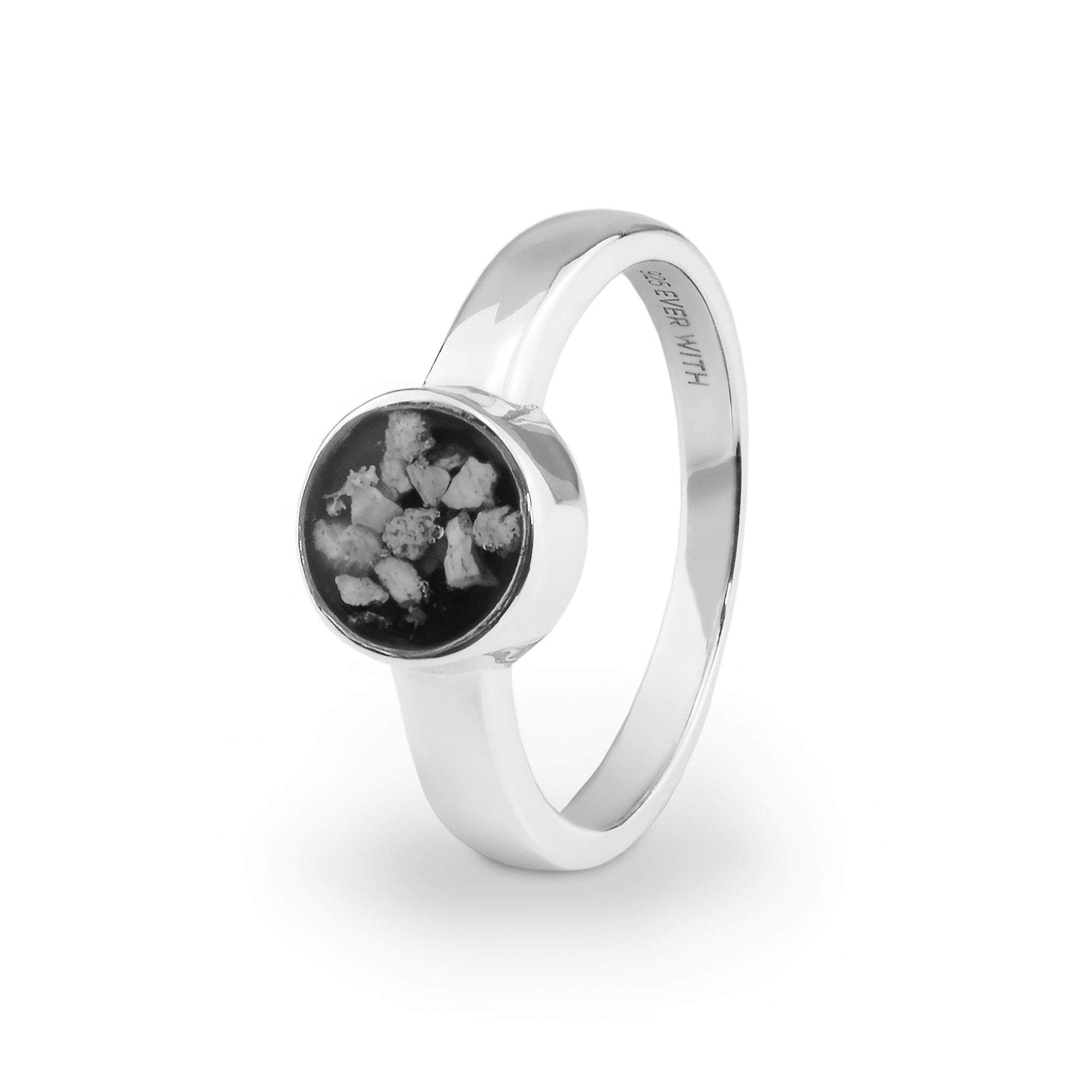 EverWith Ladies Classic Round Memorial Ashes Ring - Sterling Silver - Black