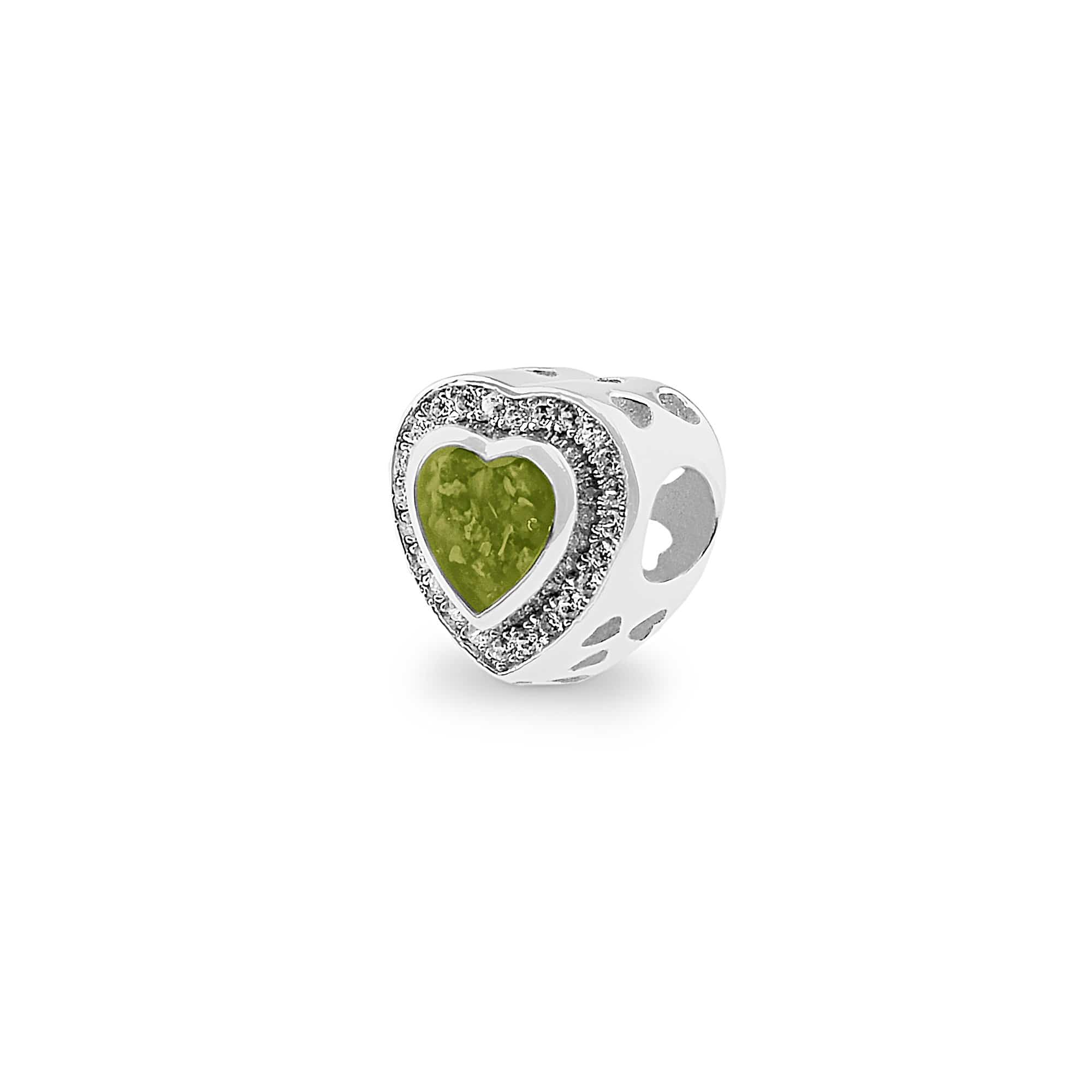 EverWith Comfort Memorial Ashes Charm Bead with Fine Crystals - Sterling Silver - Green