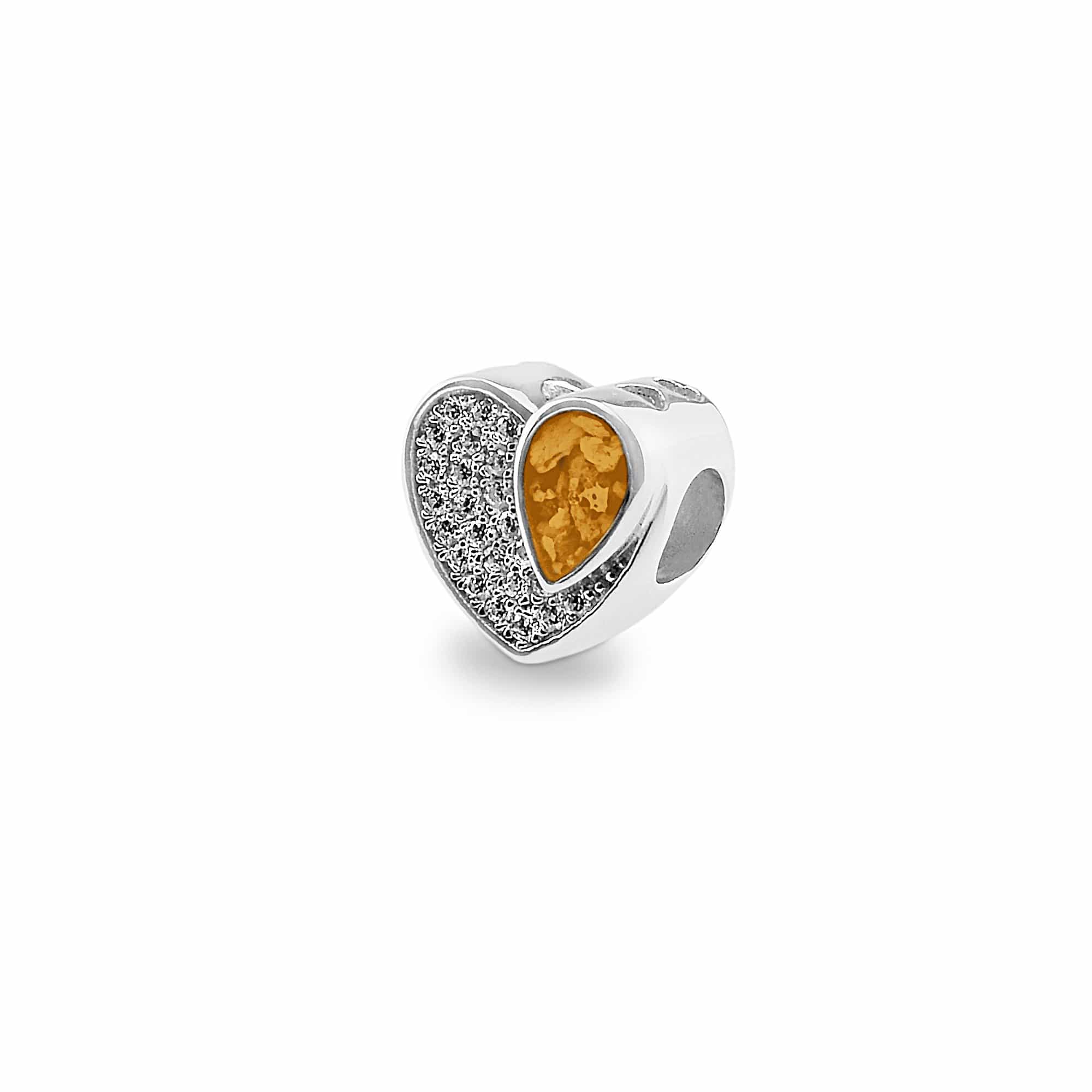 EverWith Beloved Memorial Ashes Charm Bead with Fine Crystals - Sterling Silver - Orange