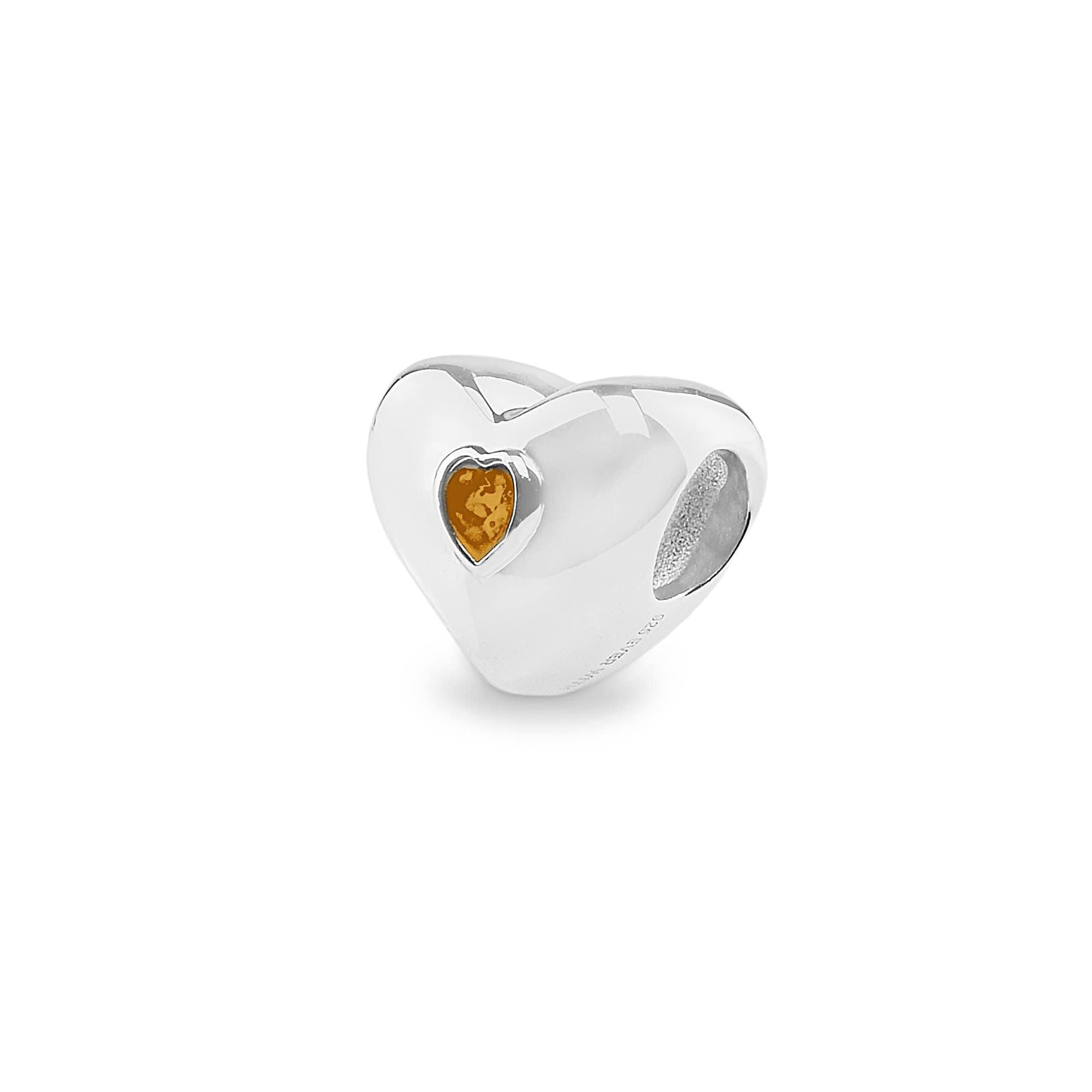 EverWith Heart Memorial Ashes Charm Bead - Sterling Silver - Orange