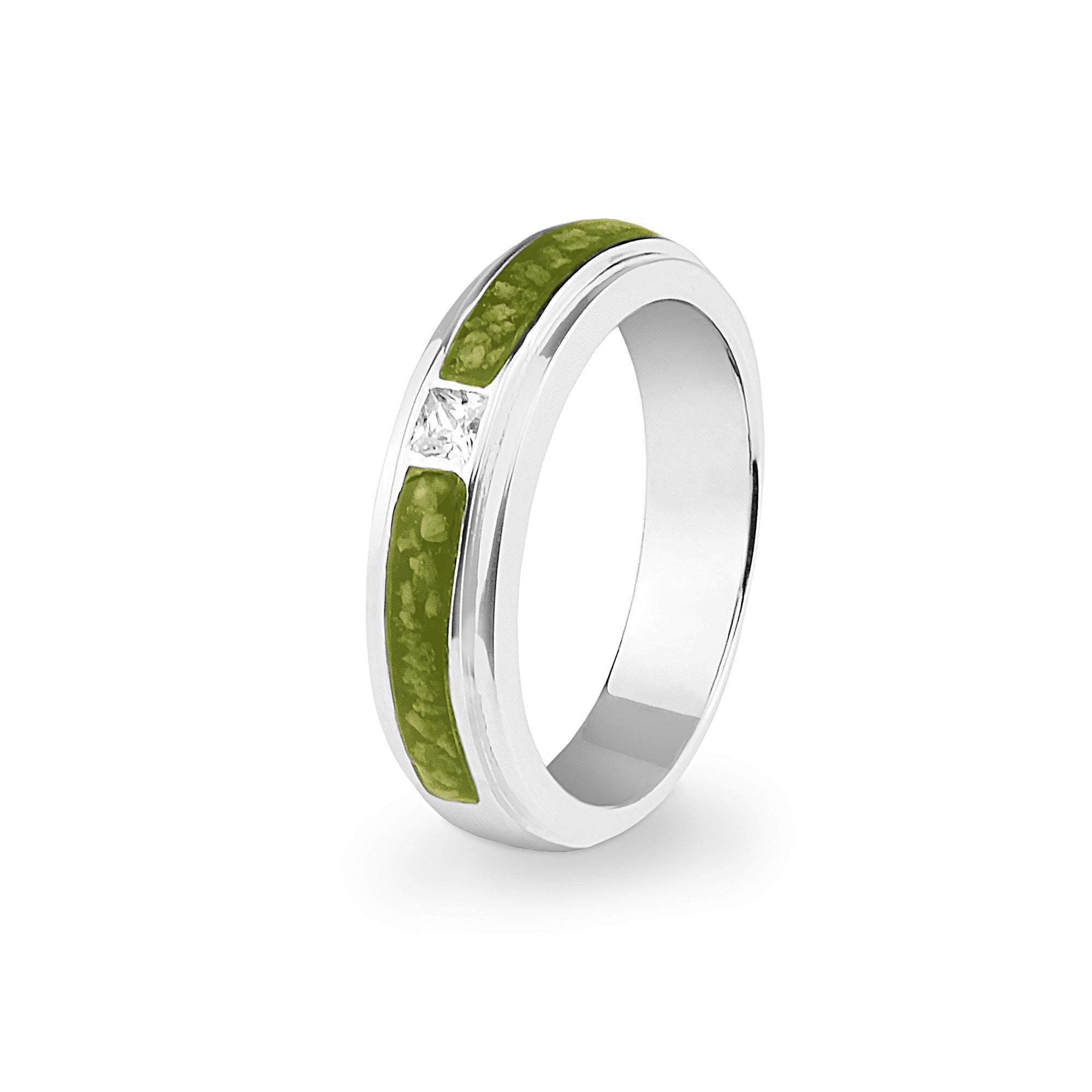 EverWith Unisex Remembrance Memorial Ashes Ring with Fine Crystal - 9k White Gold - Green