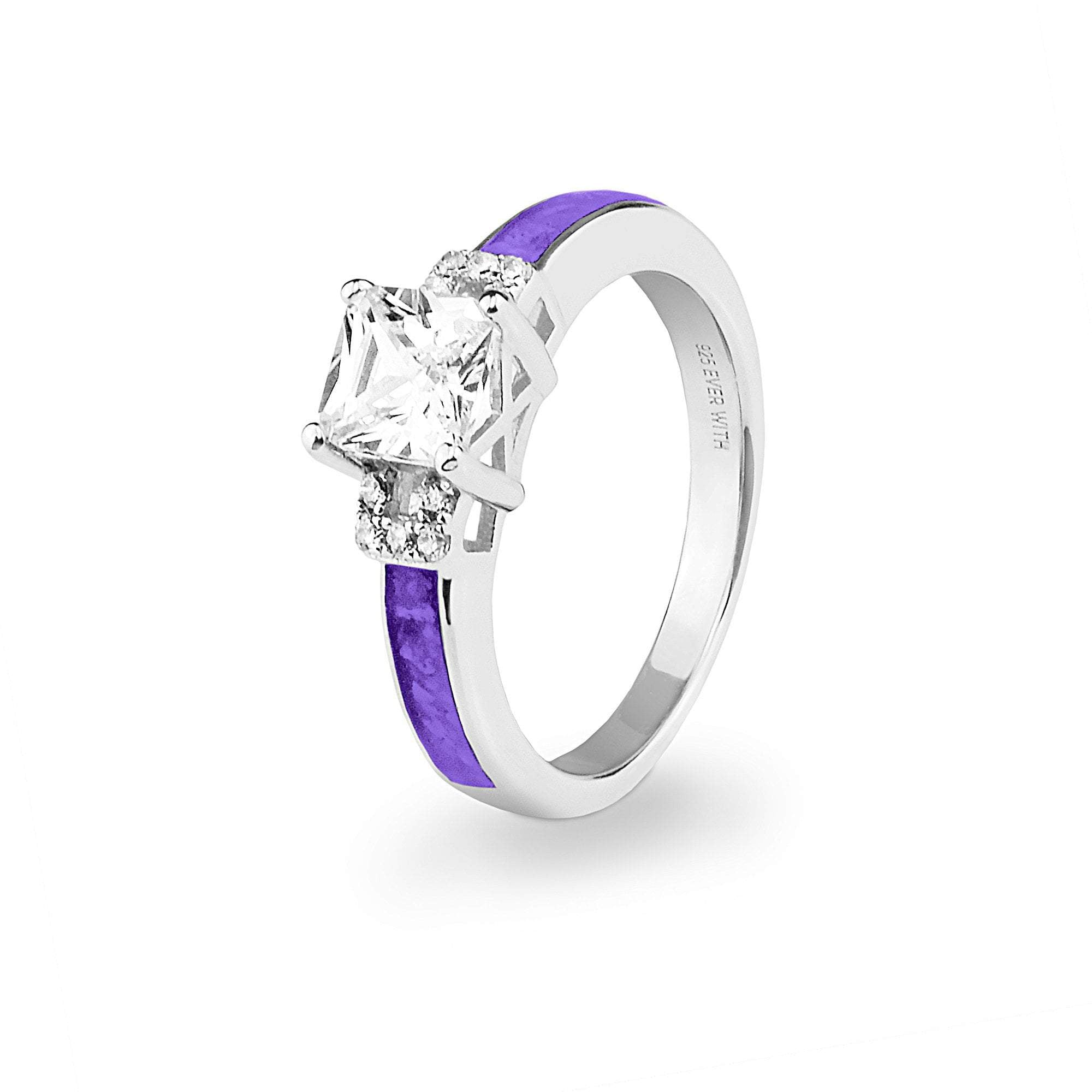 EverWith Ladies Honour Memorial Ashes Ring with Fine Crystals - Sterling Silver - Purple