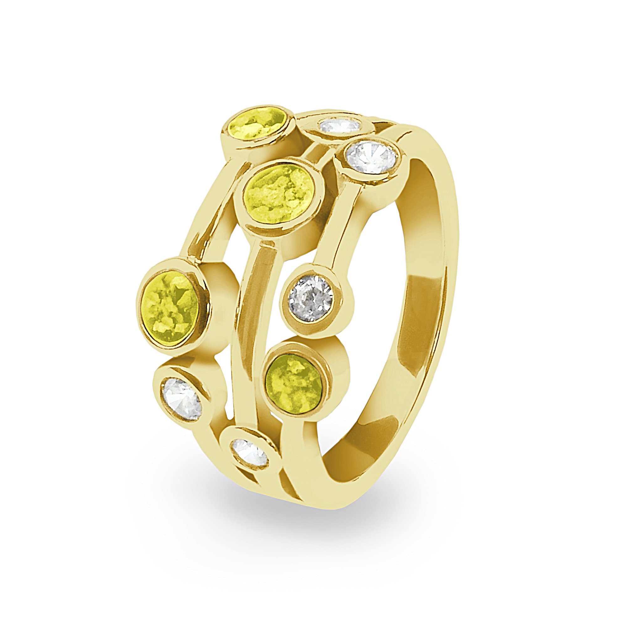 EverWith Ladies Droplets Memorial Ashes Ring with Fine Crystals - 9k Yellow Gold - Yellow