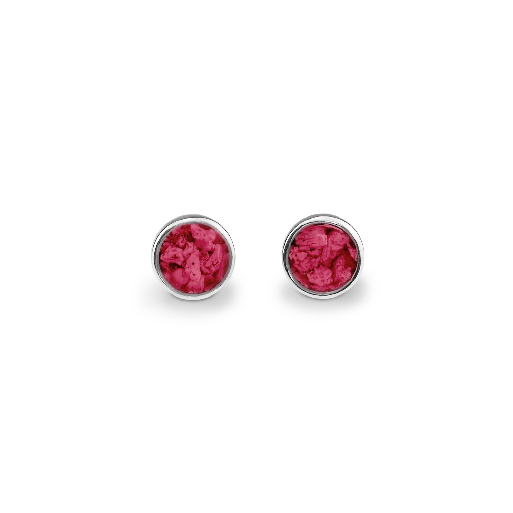 EverWith Ladies Classic Round Memorial Ashes Earrings - Sterling Silver - Red
