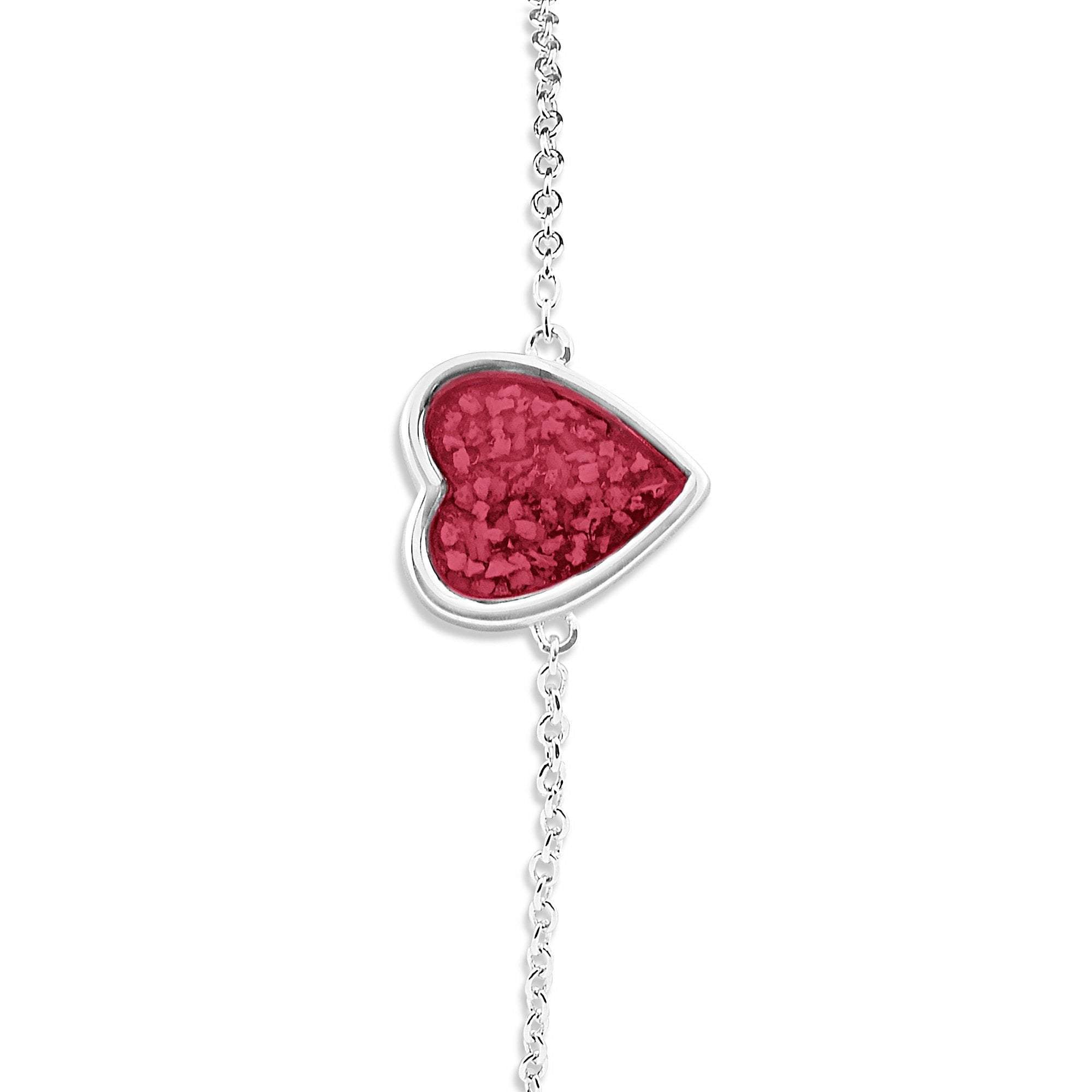 EverWith Ladies Heart Memorial Ashes Bracelet - Sterling Silver - Red