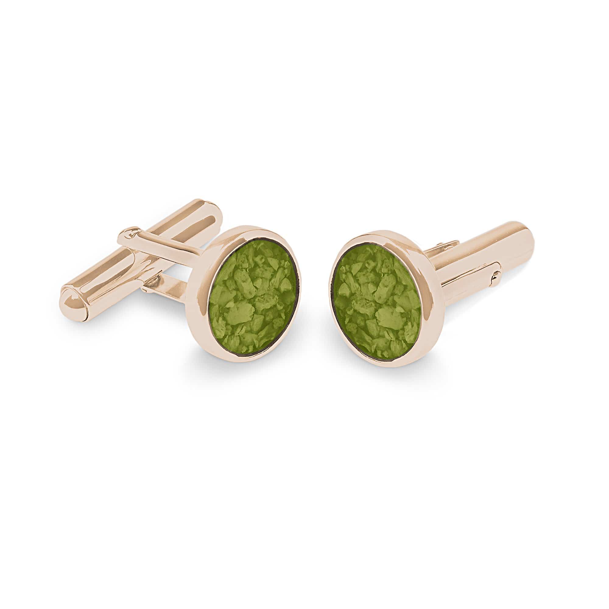 EverWith Gents Classic Round Memorial Ashes Cufflinks - 9k Rose Gold - Green