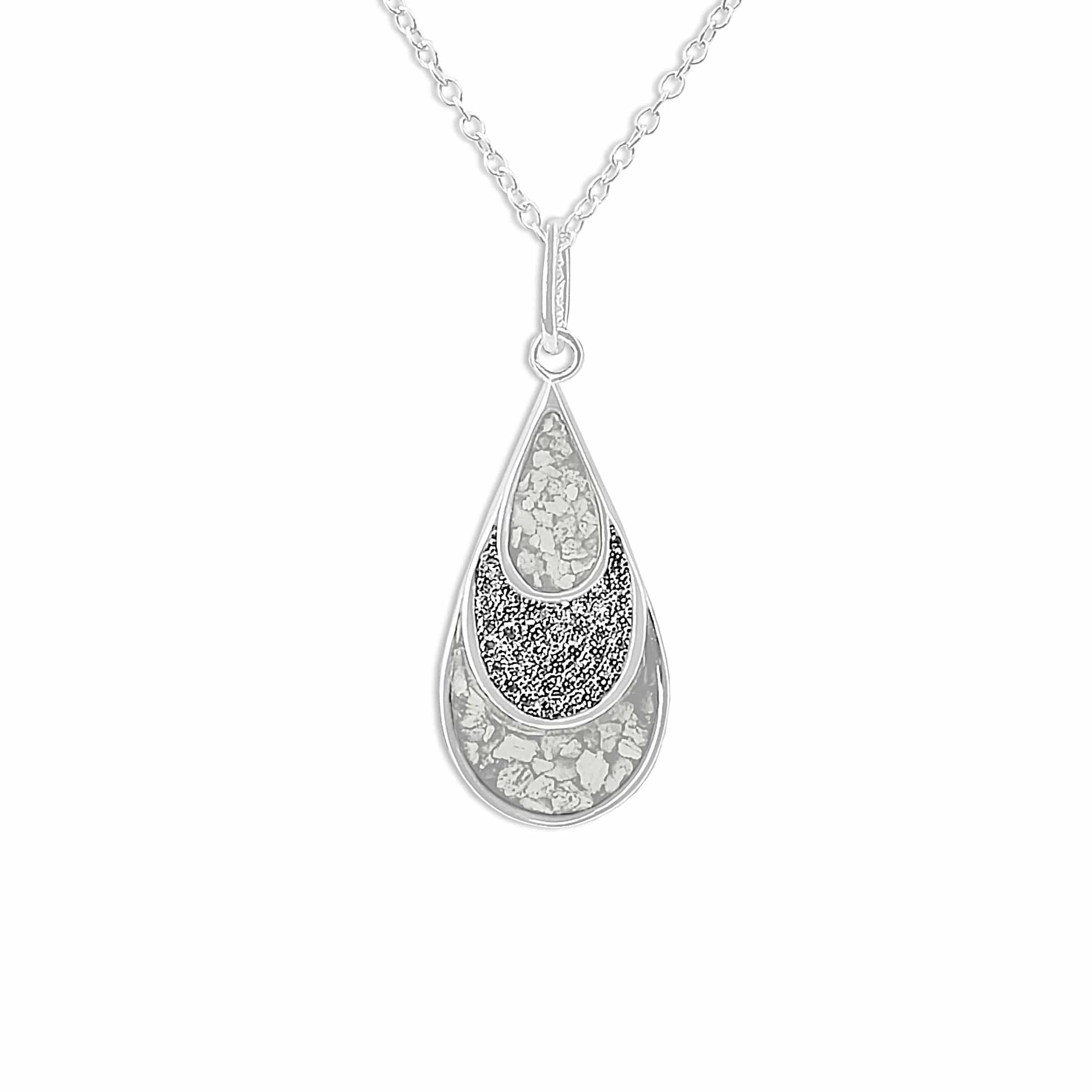 EverWith Ladies Layered Teardrop Memorial Ashes Pendant with Fine Crystals - Sterling Silver - White