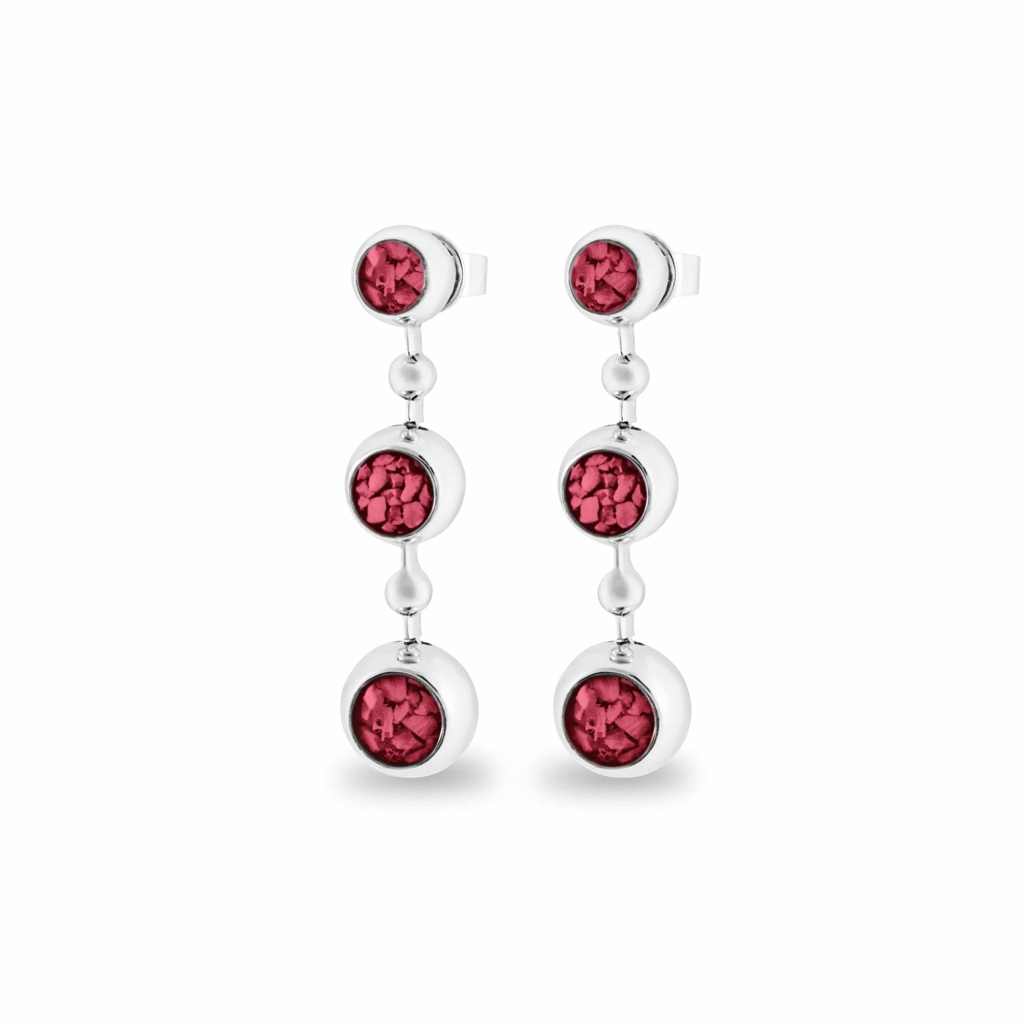 EverWith Ladies Rondure Array Triple Drop Memorial Ashes Earrings - Sterling Silver - Red