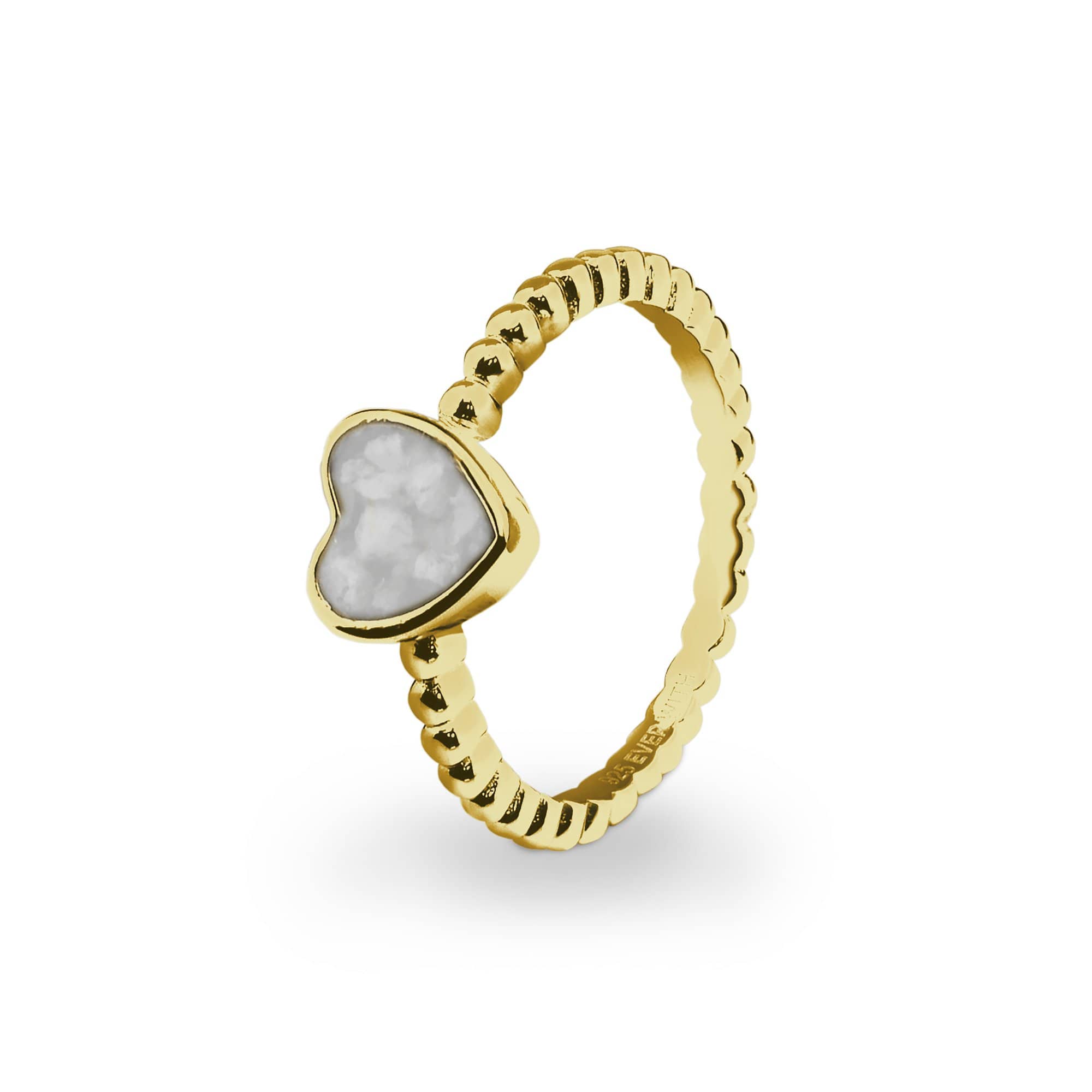 EverWith Ladies Heart Bubble Band Memorial Ashes Ring - 9k Yellow Gold - White