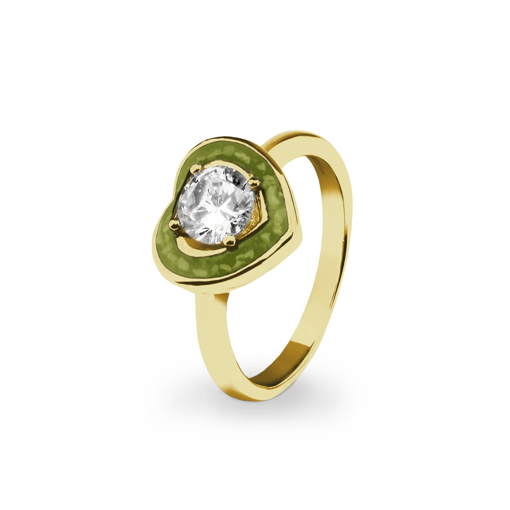 EverWith Ladies Beloved Memorial Ashes Ring with Fine Crystal - 9k Yellow Gold - Green
