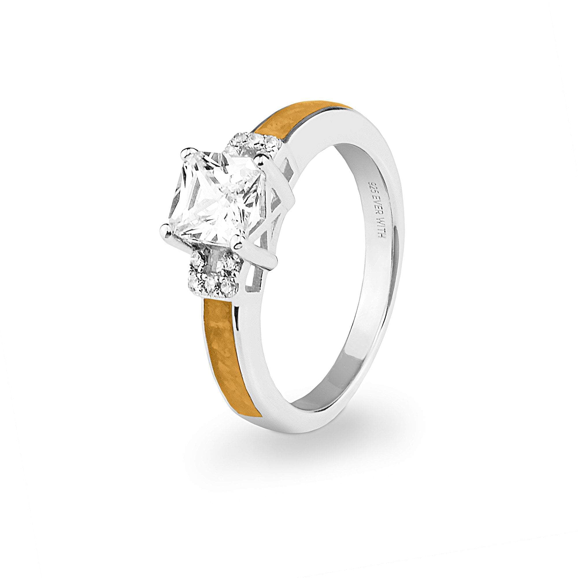 EverWith Ladies Honour Memorial Ashes Ring with Fine Crystals - 9k White Gold - Orange