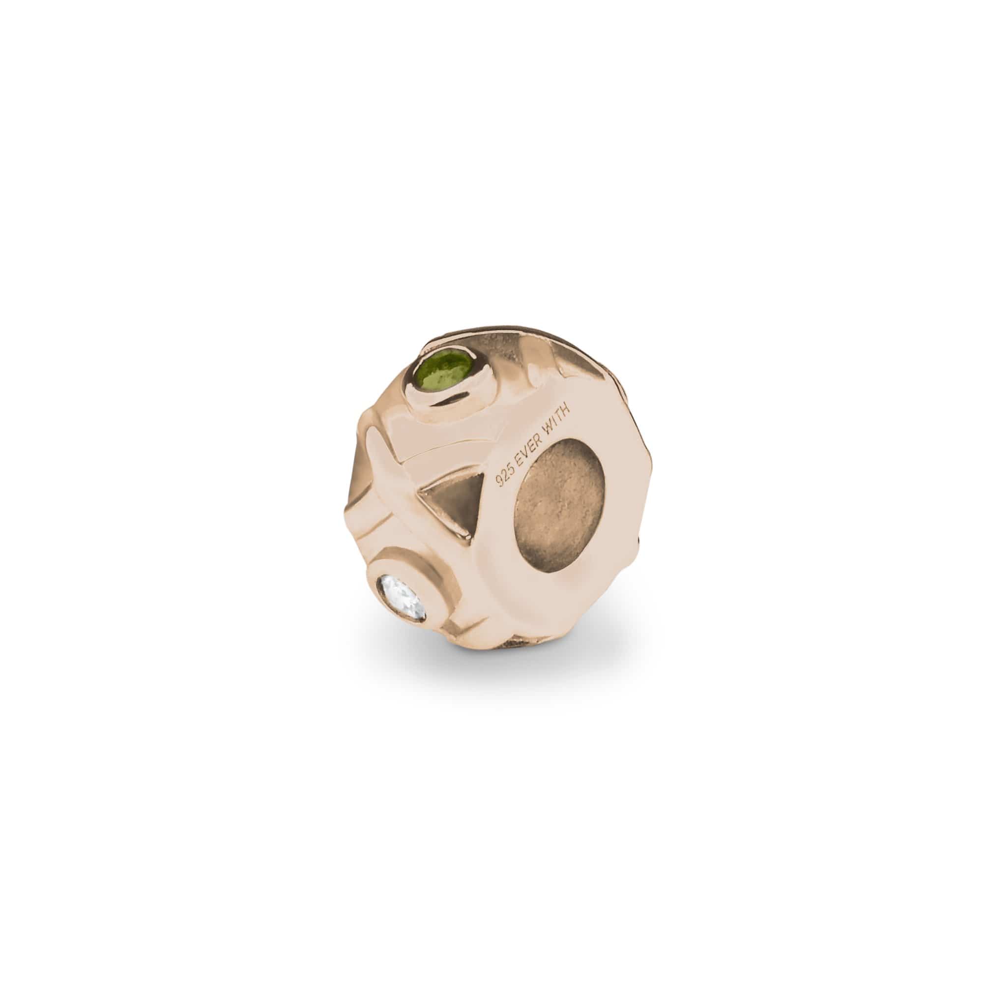 EverWith Peace Memorial Ashes Charm Bead with Fine Crystals - 9k Rose Gold - Green