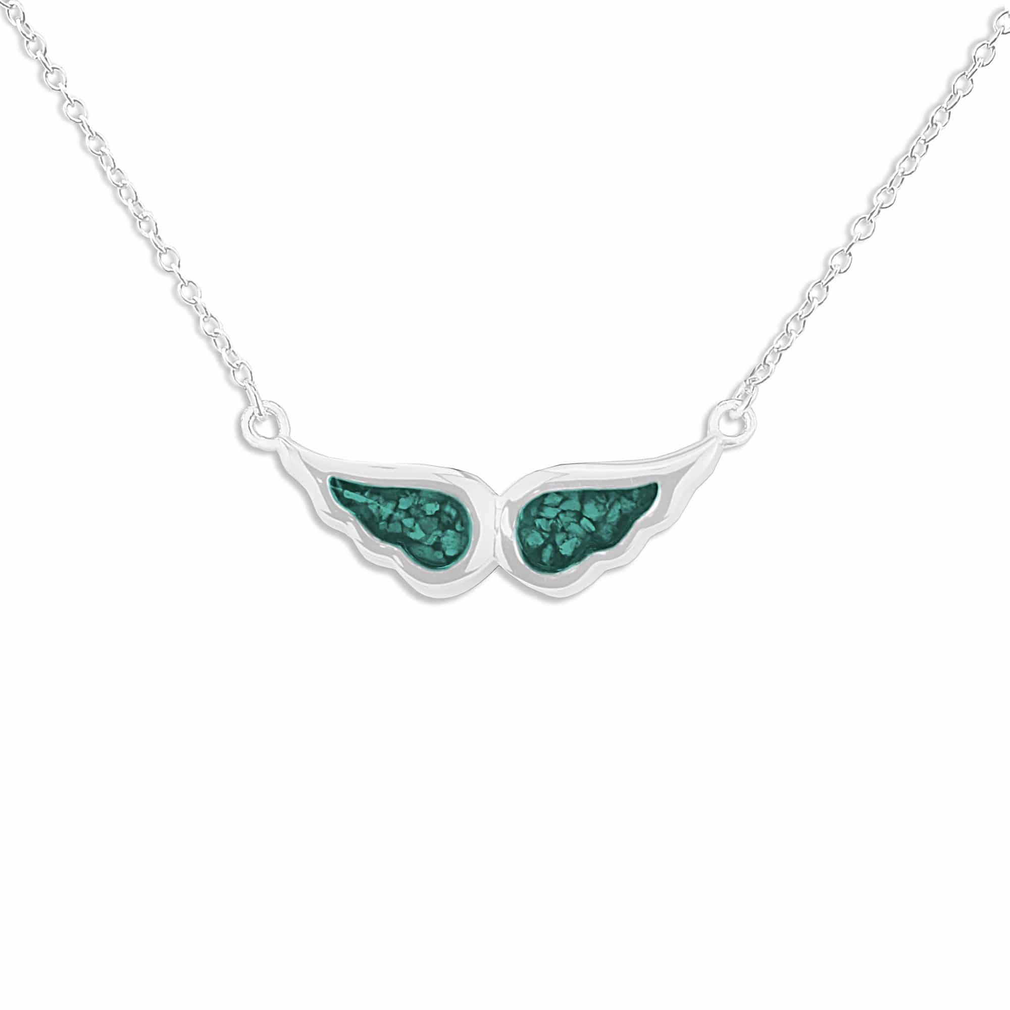 EverWith Ladies Angel Wings Memorial Ashes Necklace - Sterling Silver - Aqua