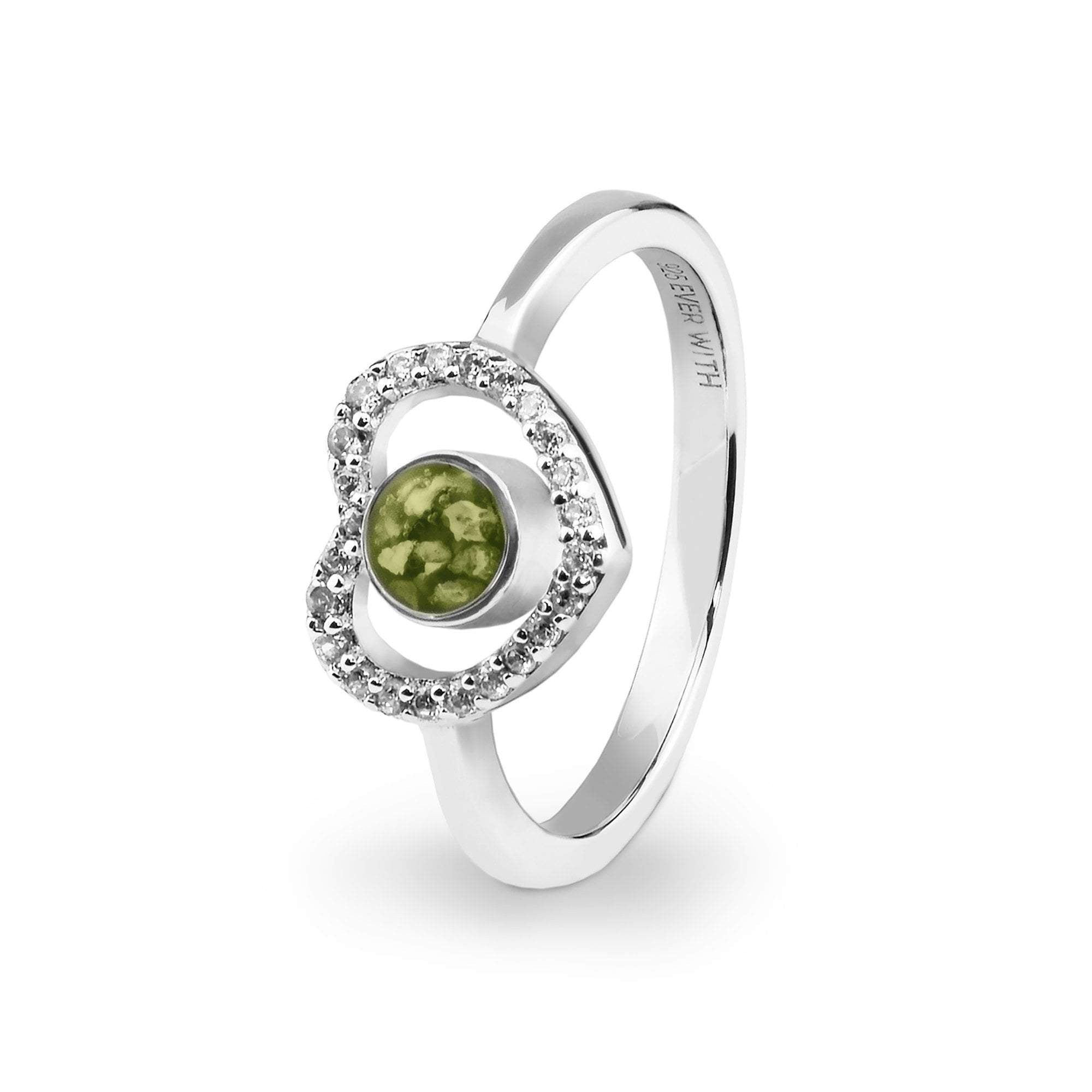 EverWith Ladies Forever Memorial Ashes Ring with Fine Crystals - Sterling Silver - Green