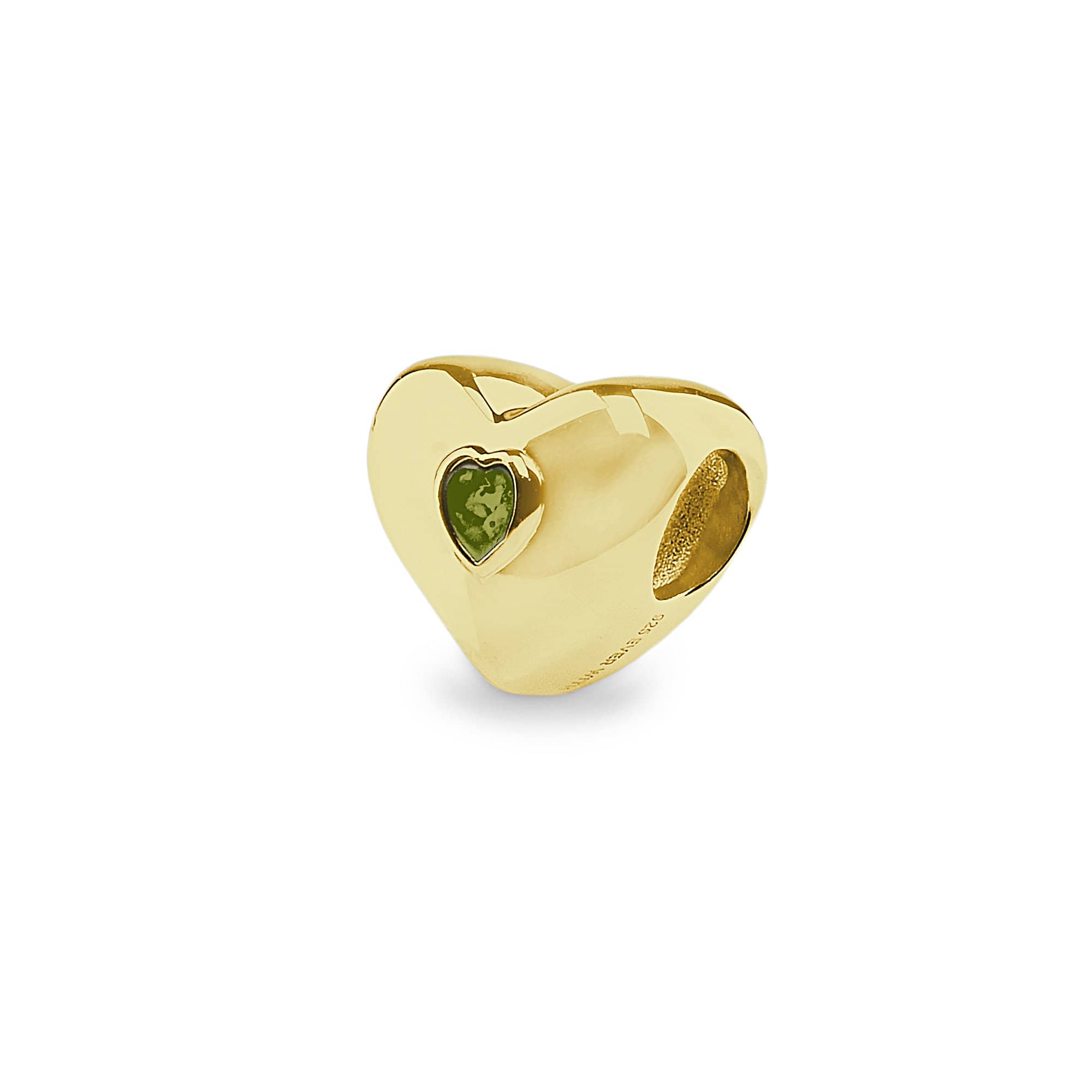 EverWith Heart Memorial Ashes Charm Bead - 9k Yellow Gold - Green