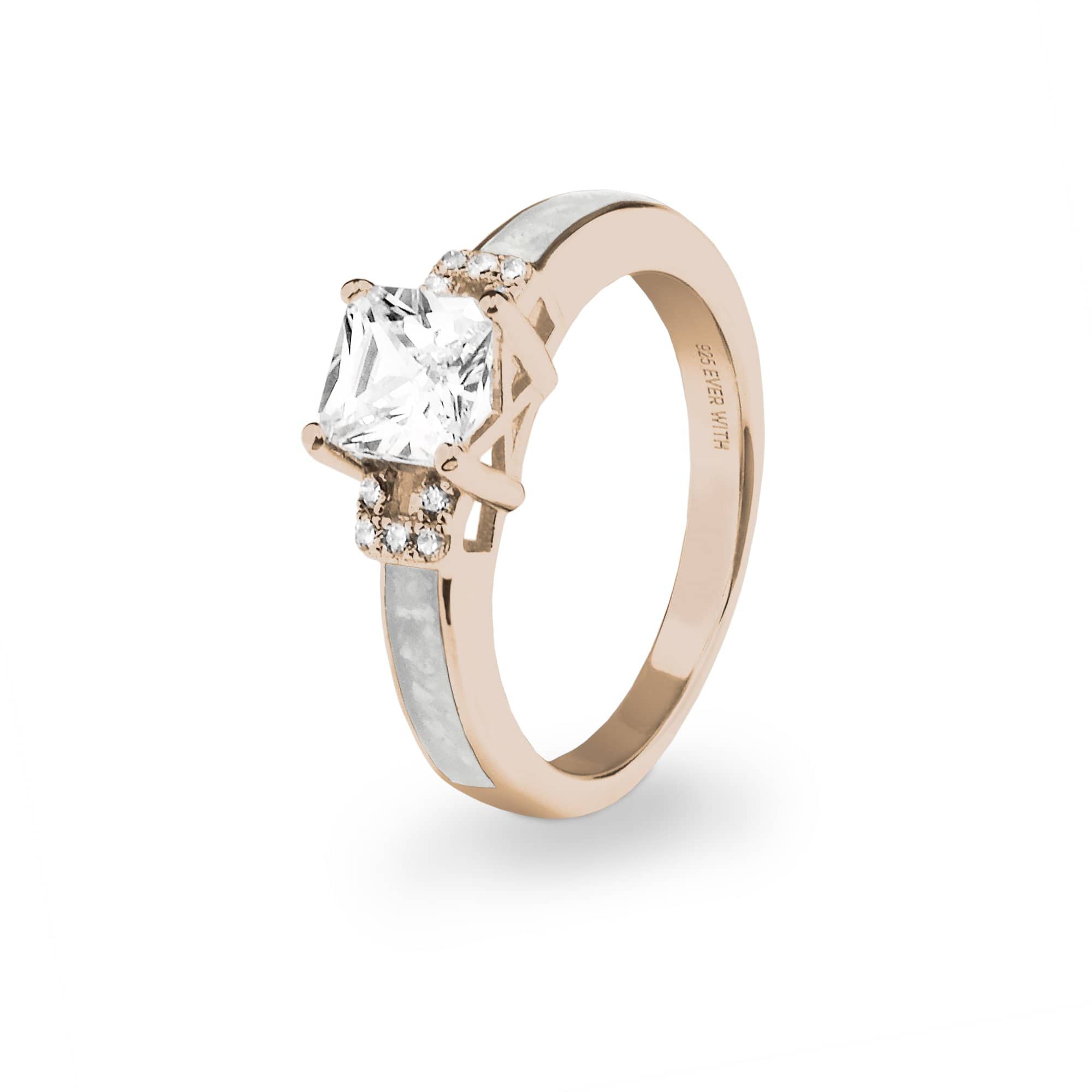EverWith Ladies Honour Memorial Ashes Ring with Fine Crystals - 9k Rose Gold - White