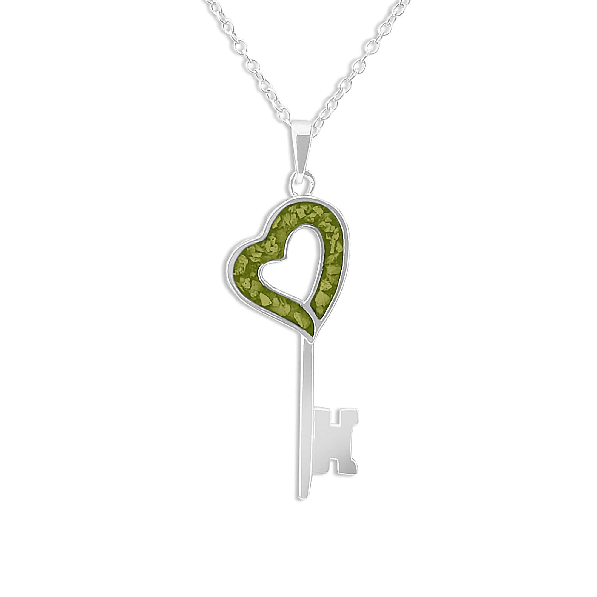 EverWith Ladies Key Memorial Ashes Pendant - Sterling Silver - Green